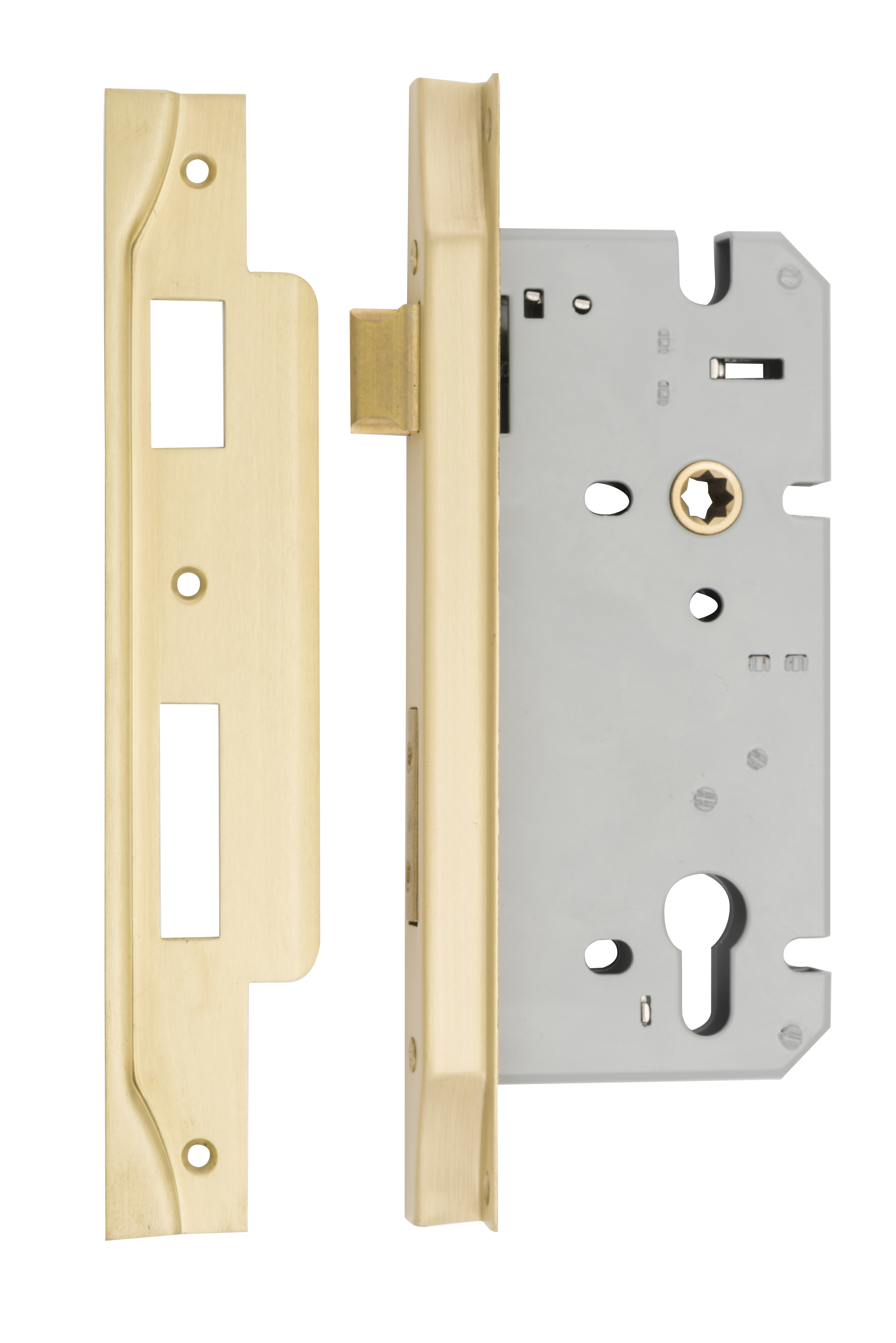 17188 - Rebated 85mm Euro Mortice Locks - 60mm Backset - Brushed Gold PVD