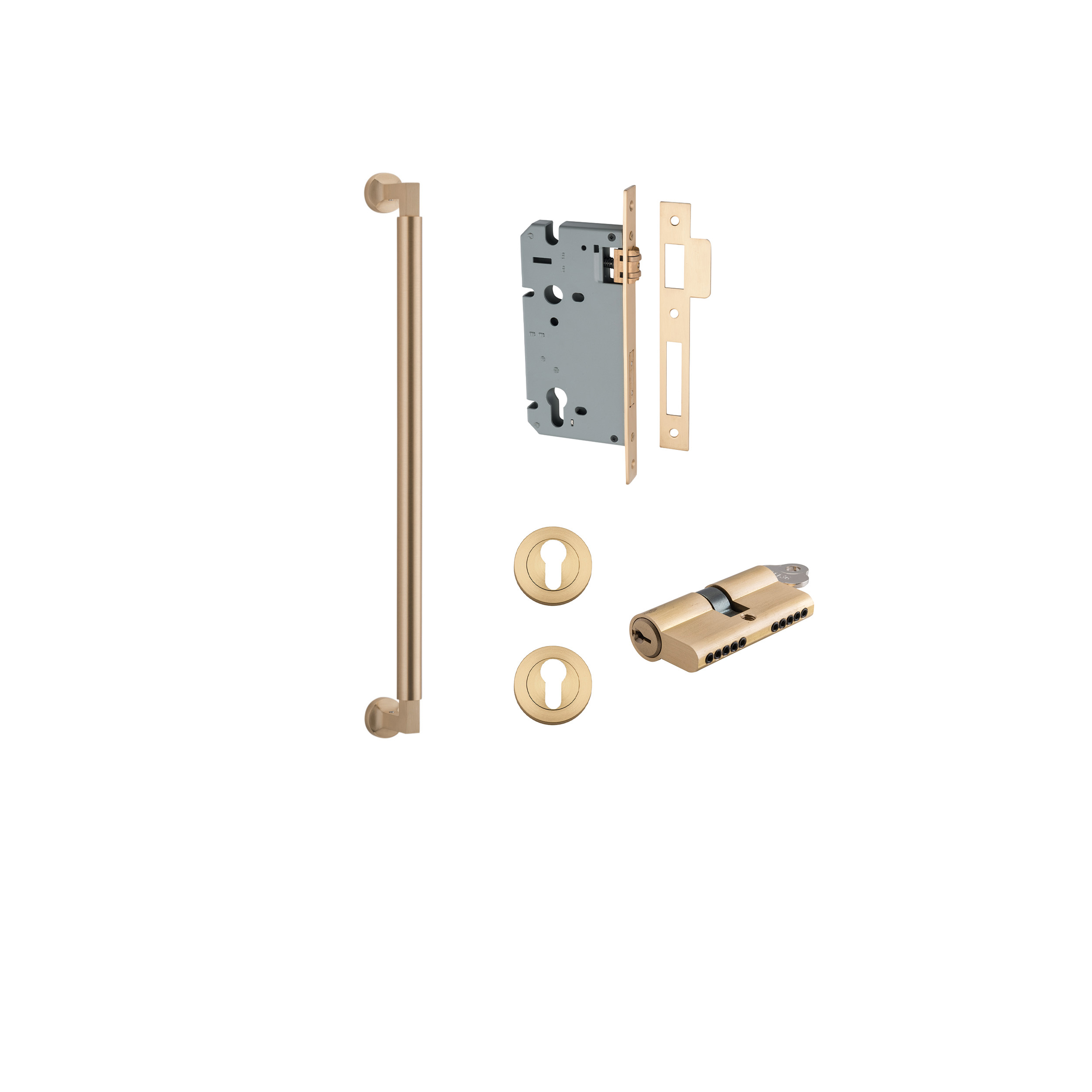 9422KENTR60KK - Berlin Pull Handle - 450mm Entrance Kit with Separate High Security Lock - Brushed Brass - Entrance