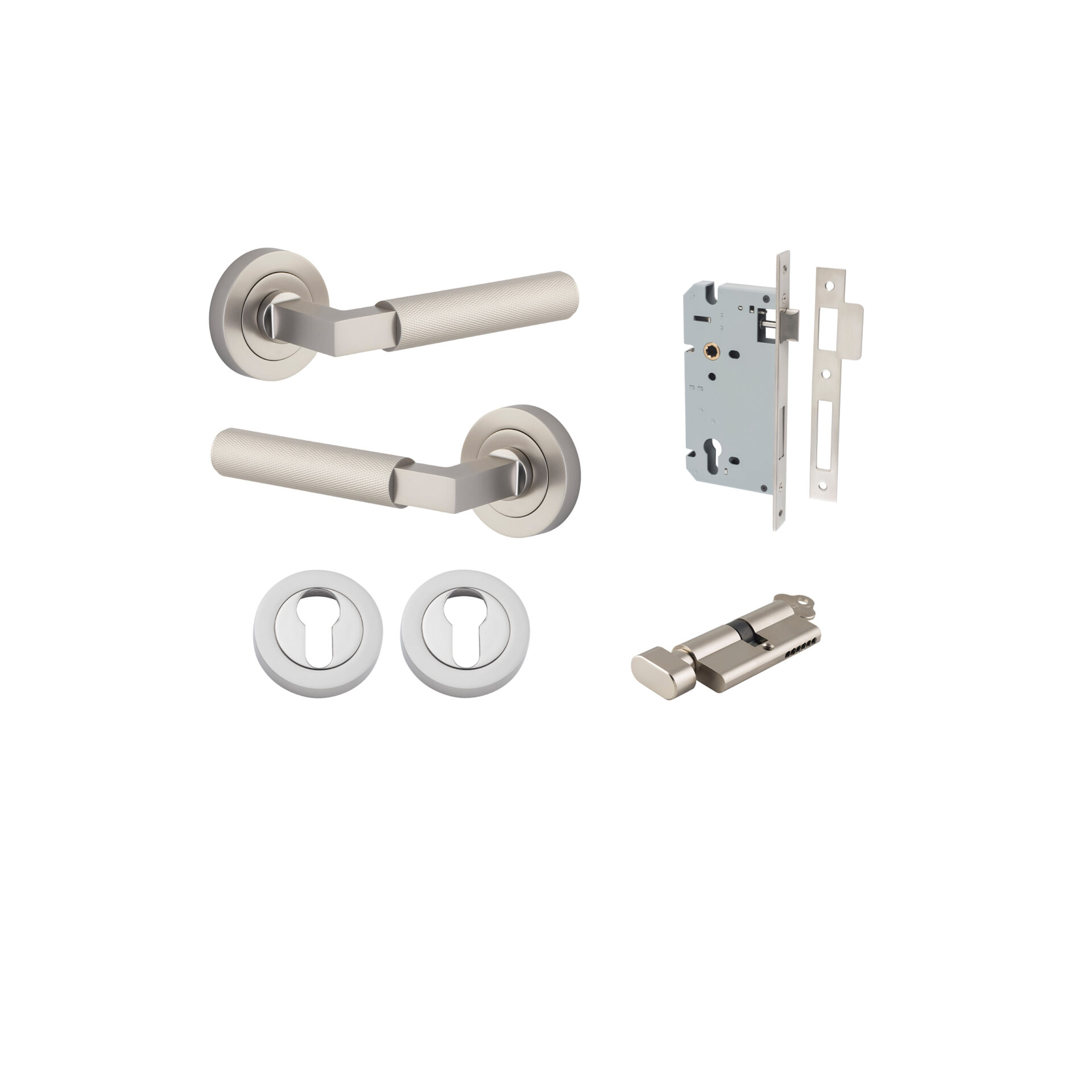Brunswick Lever - Round Rose Entrance Kit with High Security Lock