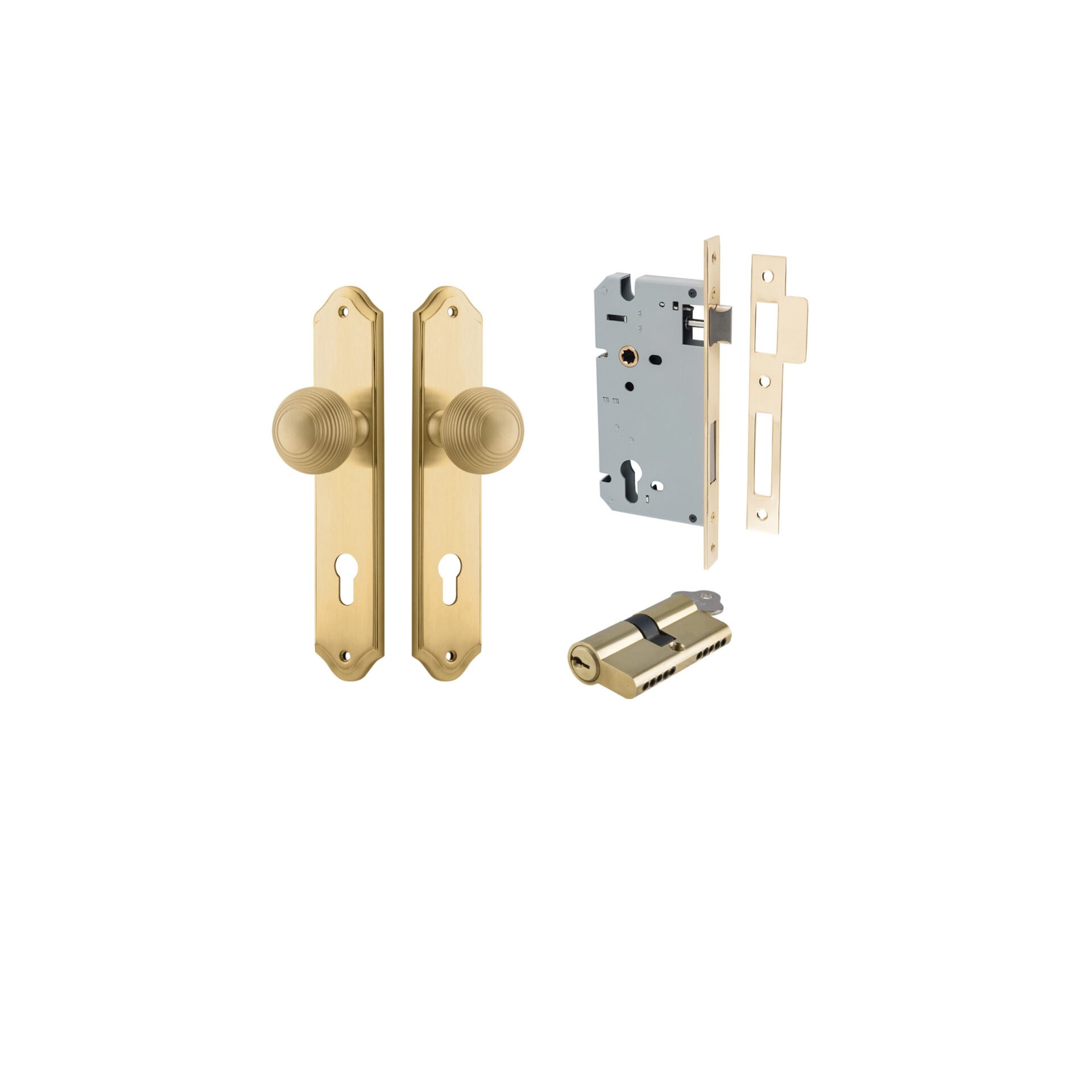 Guildford Knob - Shouldered Backplate Entrance Kit with High Security Lock