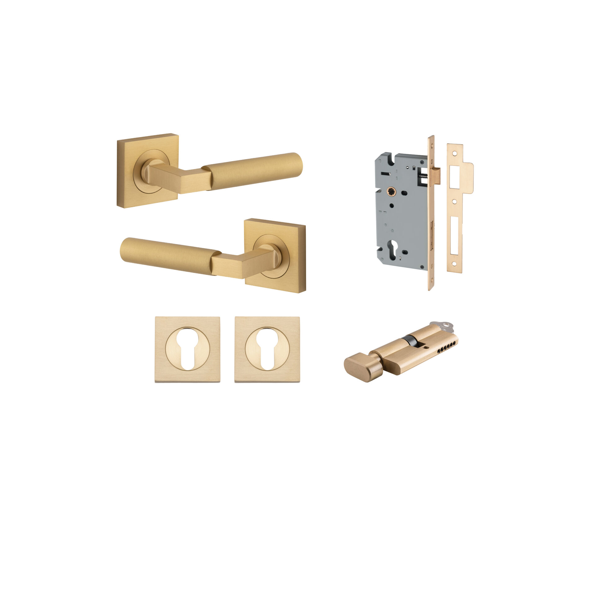 Berlin Lever - Square Rose Entrance Kit with High Security Lock