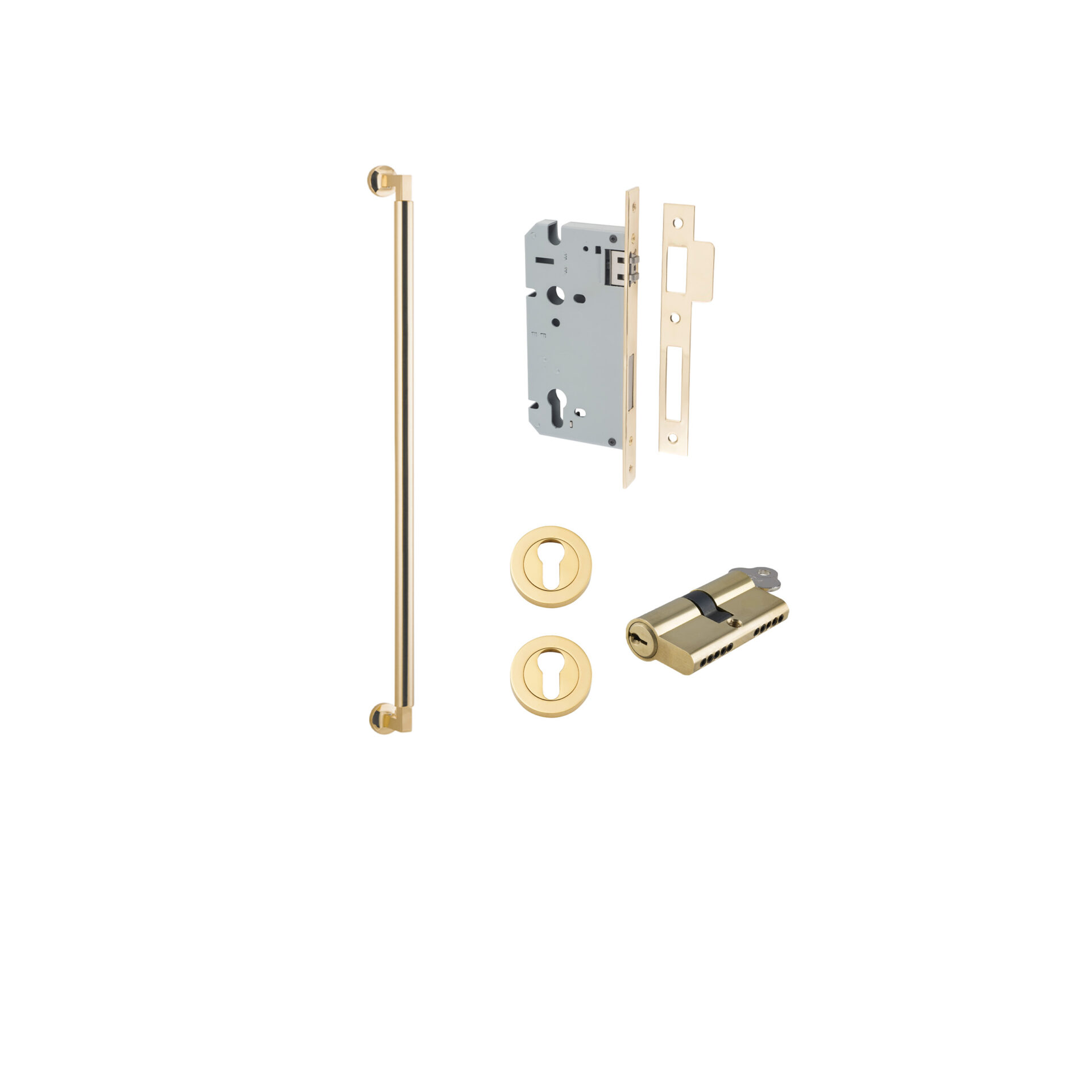 0480KENTR60KK - Berlin Pull Handle - 600mm Entrance Kit with Separate High Security Lock - Polished Brass - Entrance