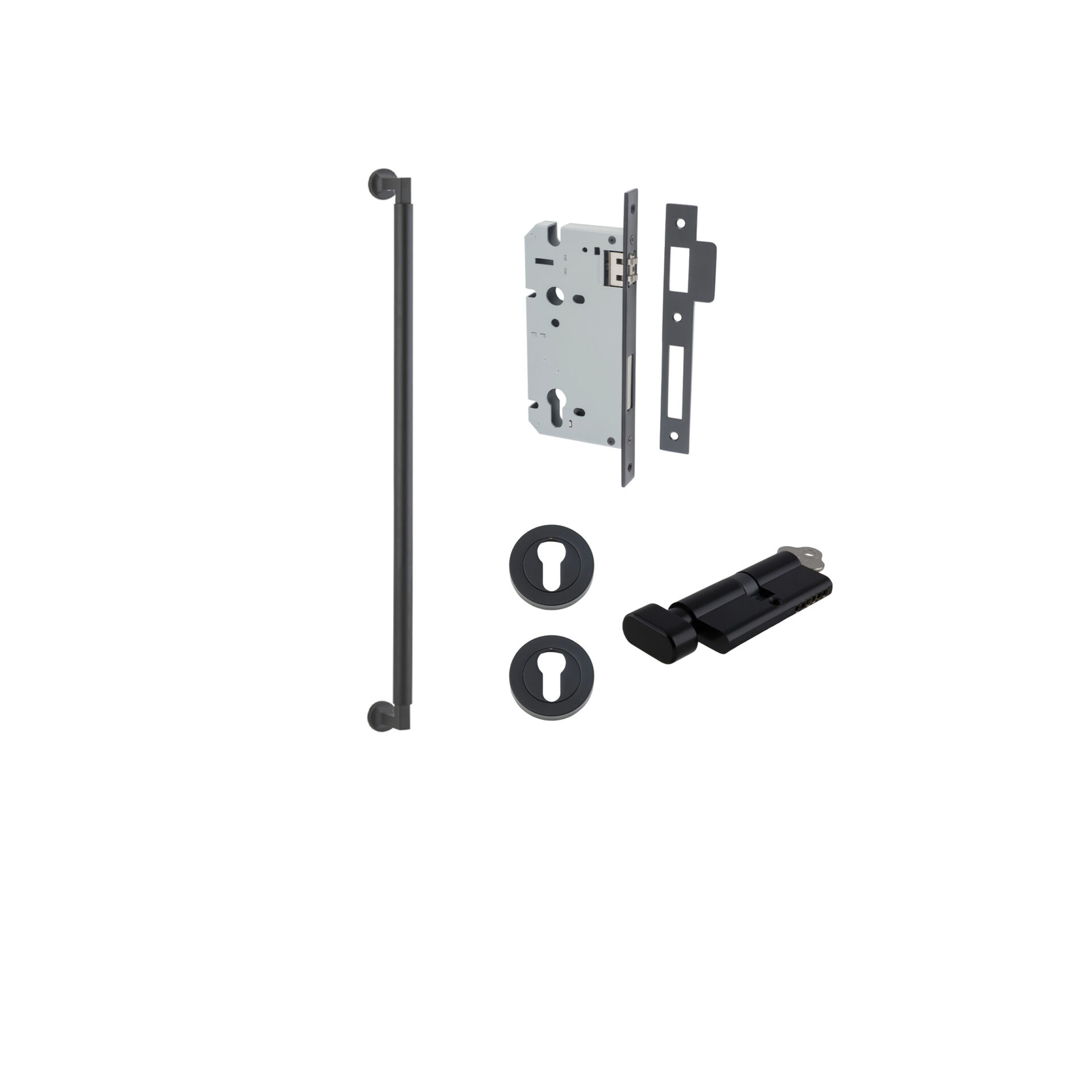 0483KENTR60KT - Berlin Pull Handle - 600mm Entrance Kit with Separate High Security Lock - Matt Black - Entrance