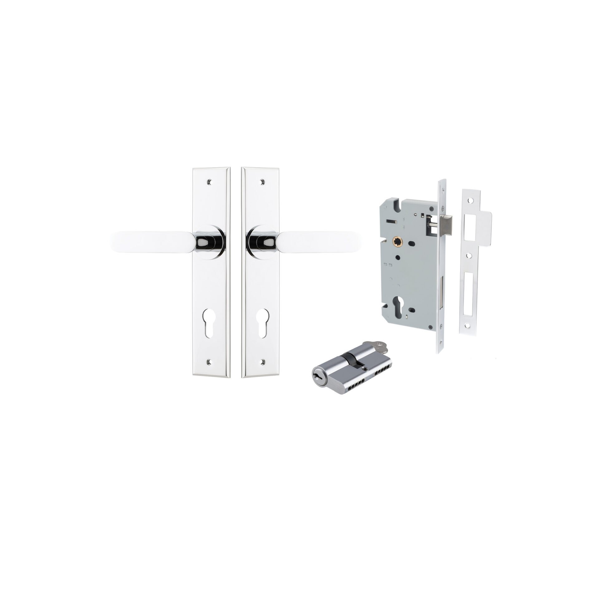 Bronte Lever - Chamfered Backplate Entrance Kit with High Security Lock