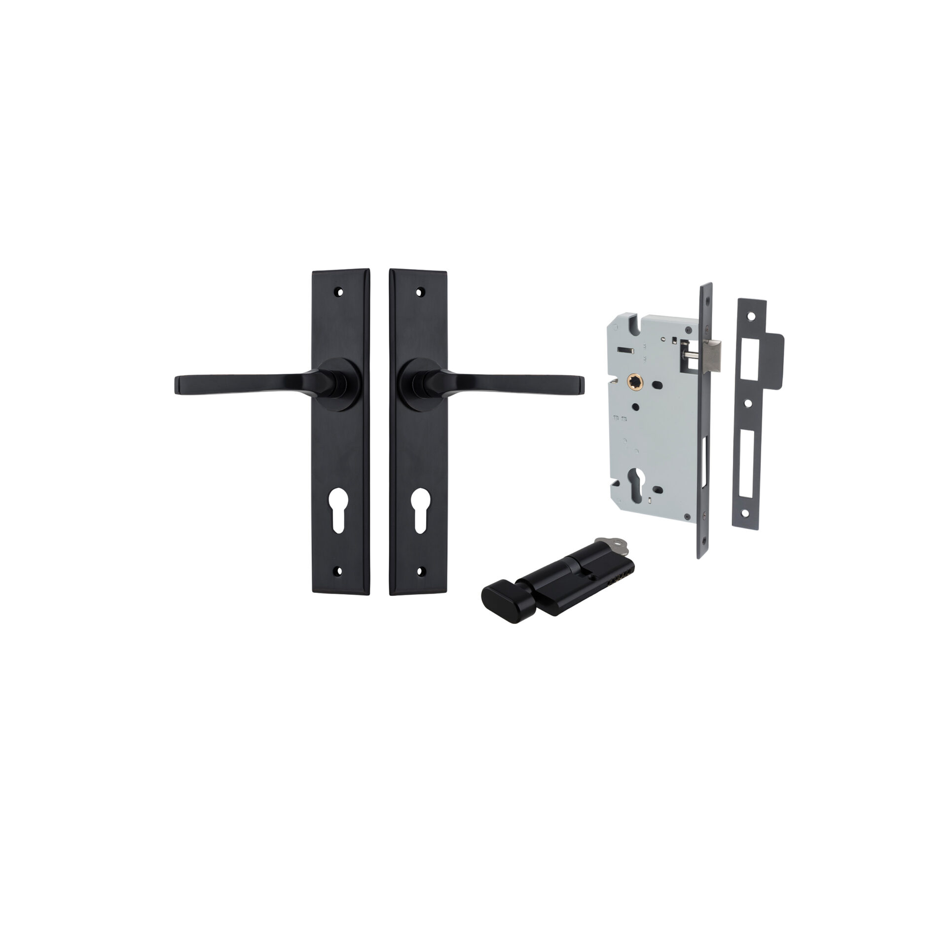 12788KENTR60KT - Annecy Lever - Chamfered Backplate Entrance Kit with High Security Lock - Matt Black - Entrance