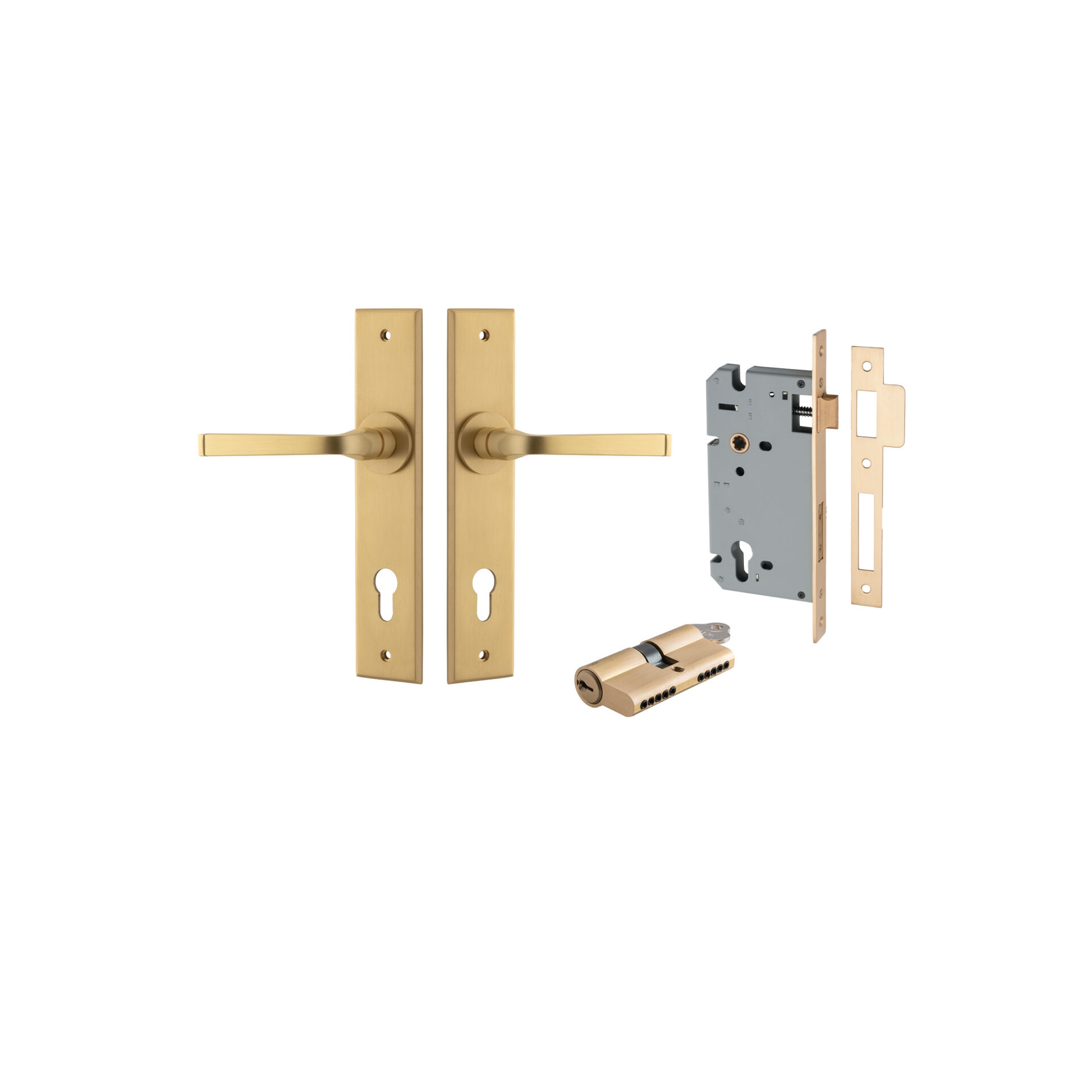 15288KENTR60KK - Annecy Lever - Chamfered Backplate Entrance Kit with High Security Lock - Brushed Brass - Entrance