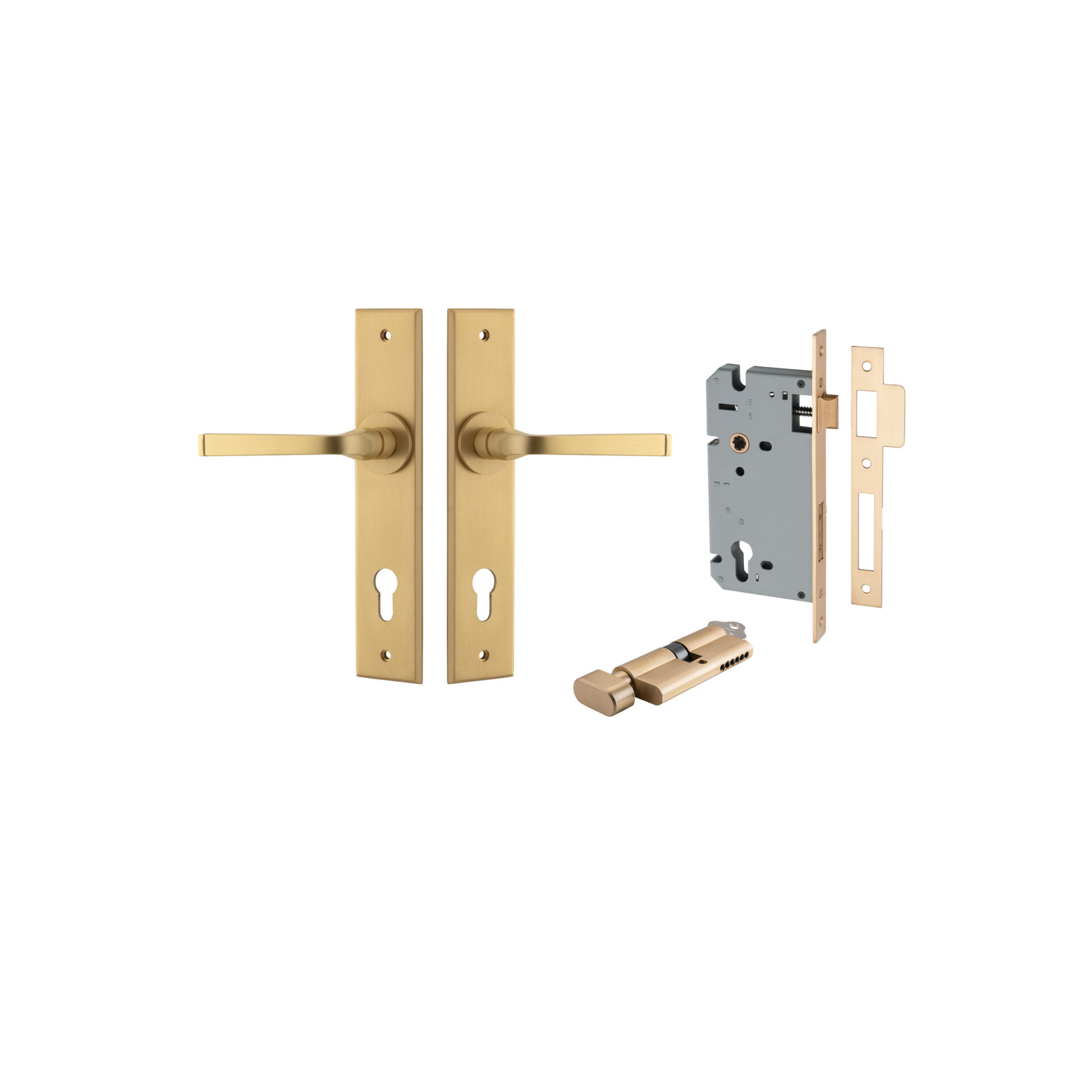 15288KENTR60KT - Annecy Lever - Chamfered Backplate Entrance Kit with High Security Lock - Brushed Brass - Entrance