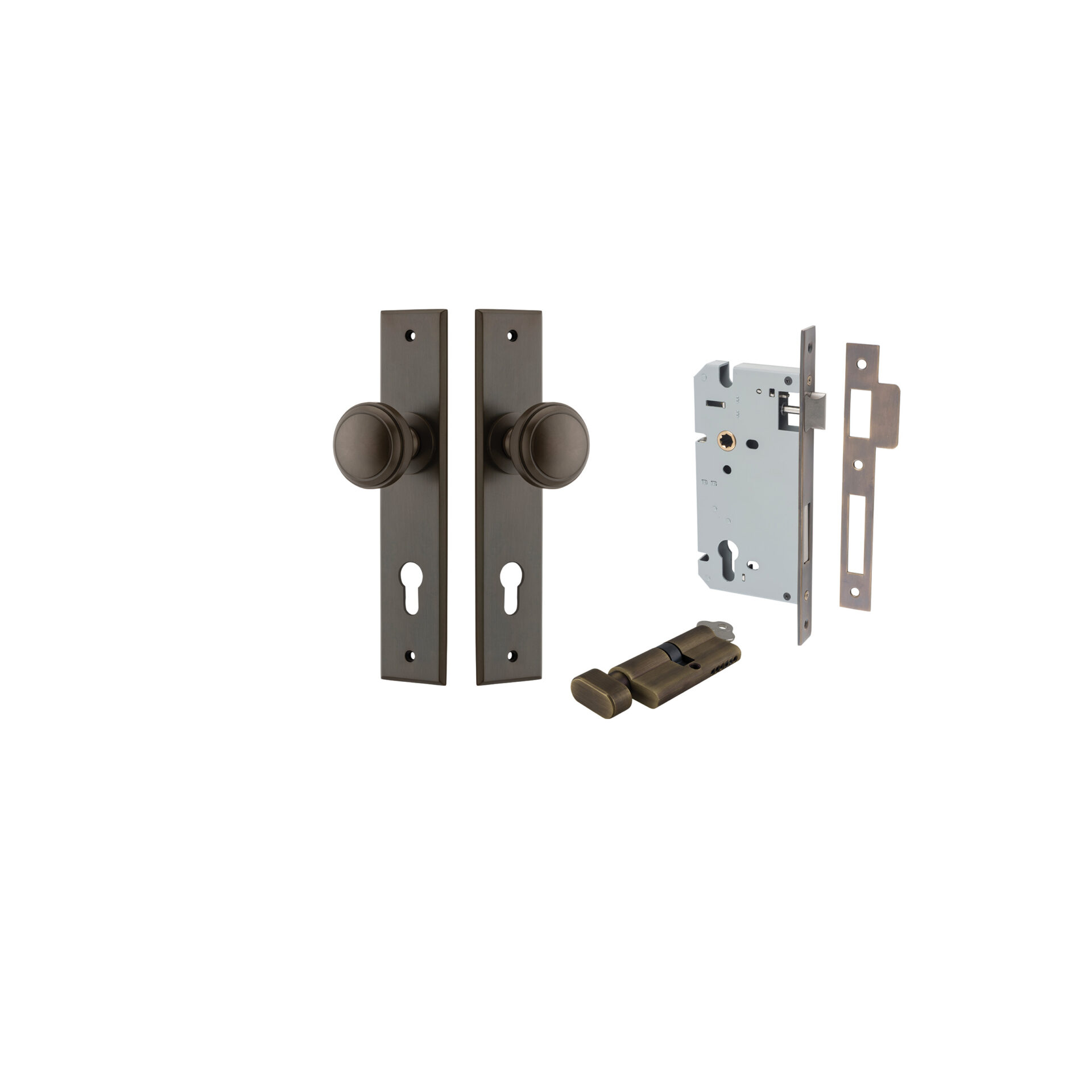 Paddington Knob - Chamfered Backplate Entrance Kit with High Security Lock