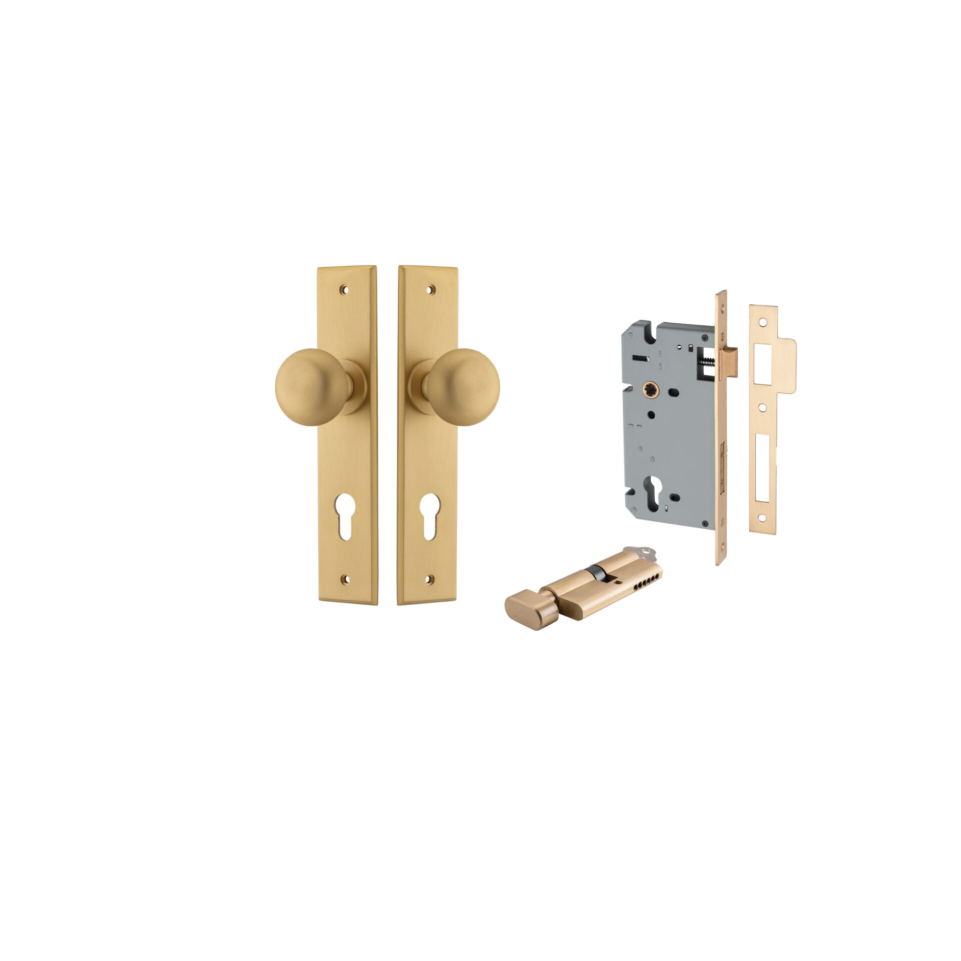 Cambridge Knob - Chamfered Backplate Entrance Kit with High Security Lock