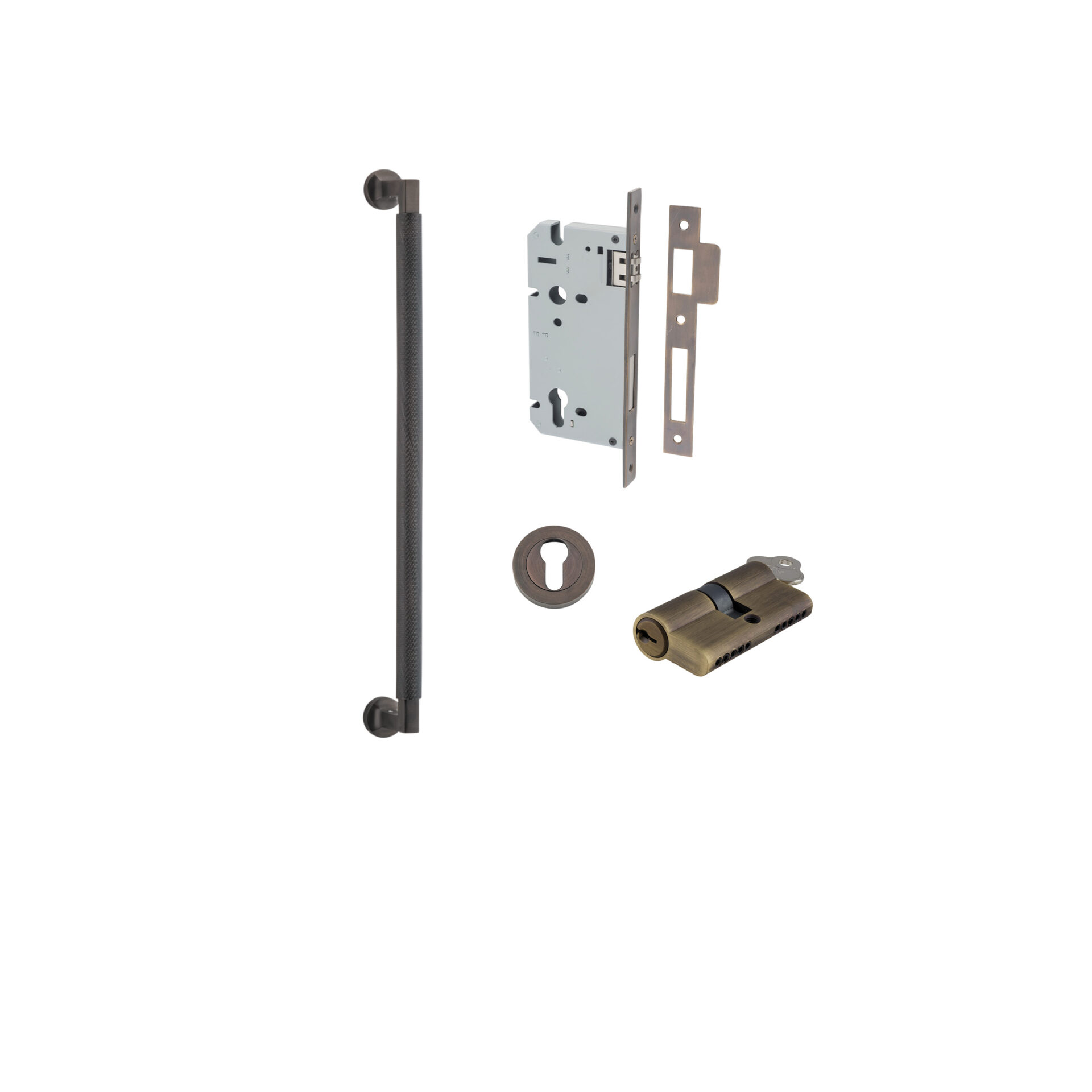 9431KENTR60KK - Brunswick Pull Handle - 450mm Entrance Kit with Separate High Security Lock - Signature Brass - Entrance