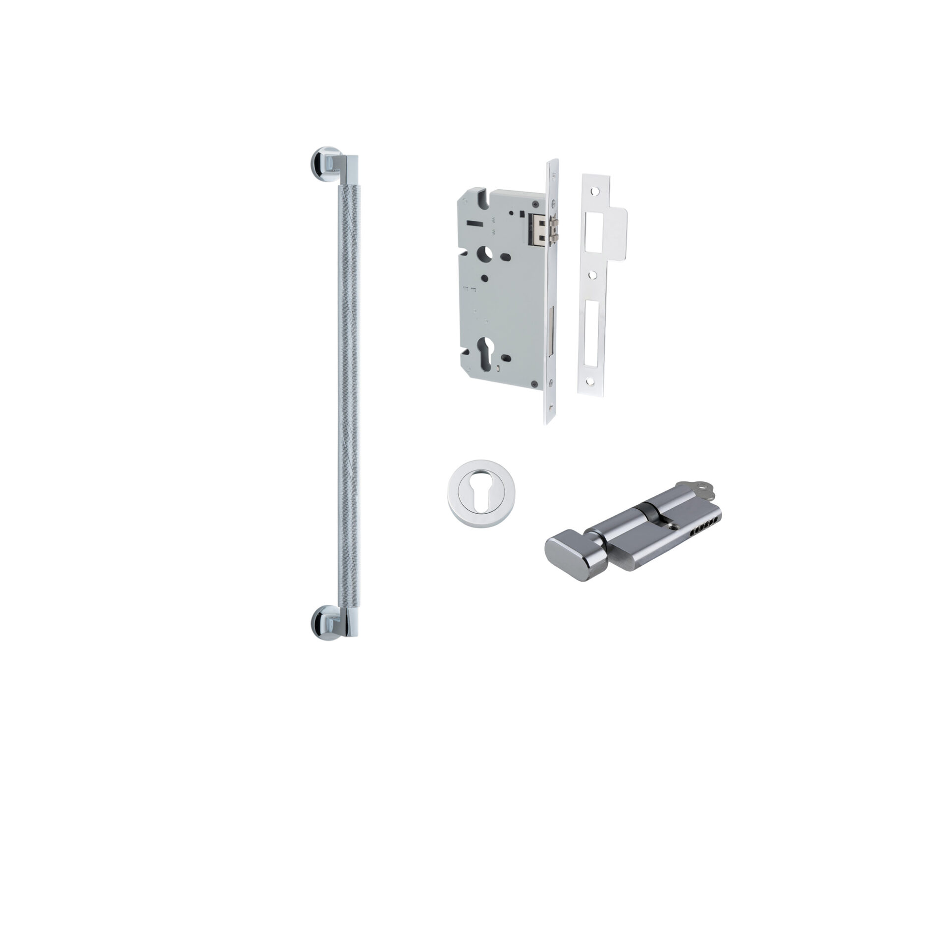 9434KENTR60KT - Brunswick Pull Handle - 450mm Entrance Kit with Separate High Security Lock - Polished Chrome - Entrance