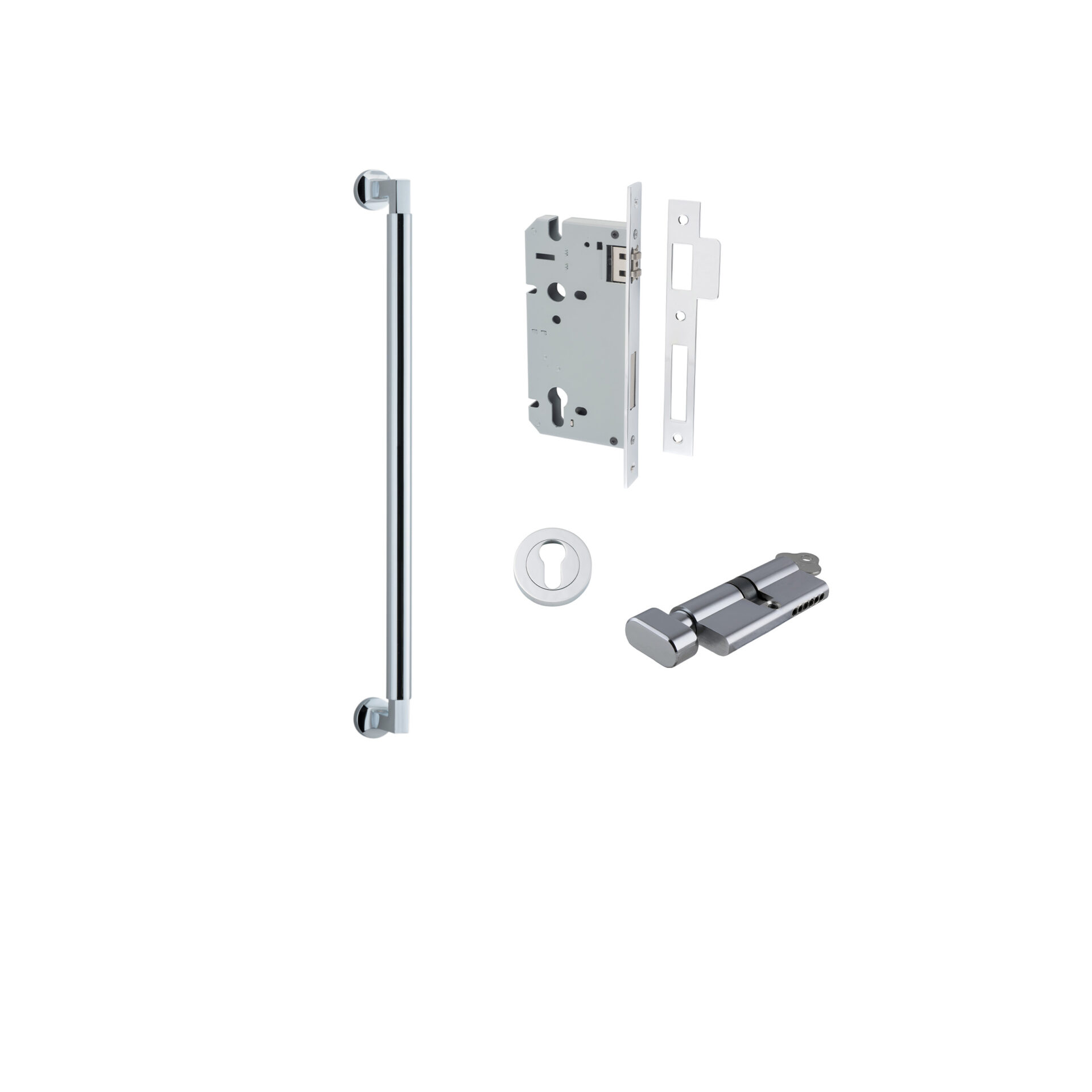 9444KENTR60KT - Berlin Pull Handle - 450mm Entrance Kit with Separate High Security Lock - Polished Chrome - Entrance