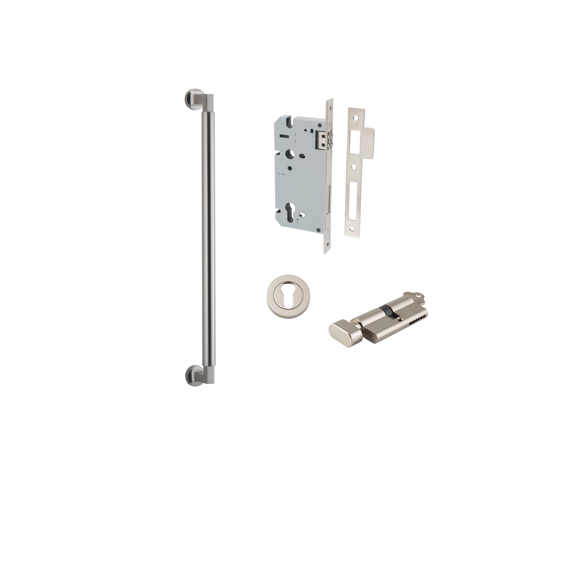 9449KENTR60KT - Berlin Pull Handle - 450mm Entrance Kit with Separate High Security Lock - Satin Nickel - Entrance