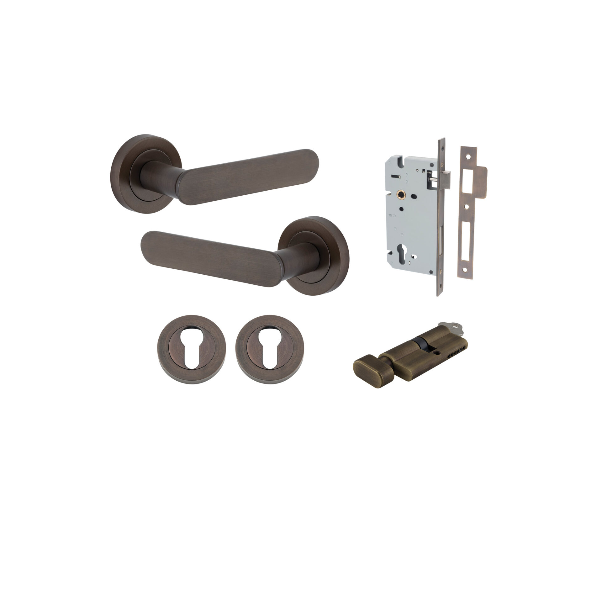 Bronte Lever - Round Rose Entrance Kit with High Security Lock