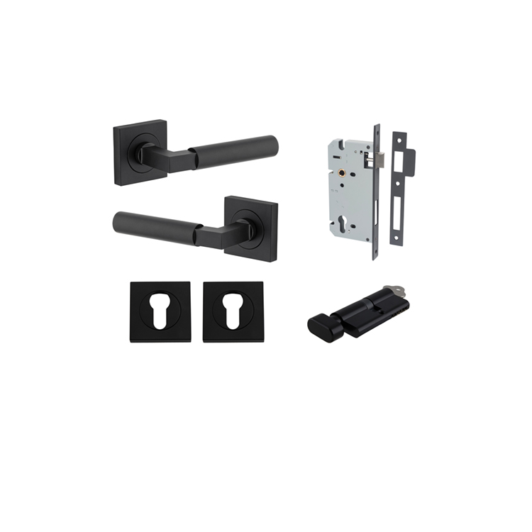 Berlin Lever - Square Rose Entrance Kit with High Security Lock