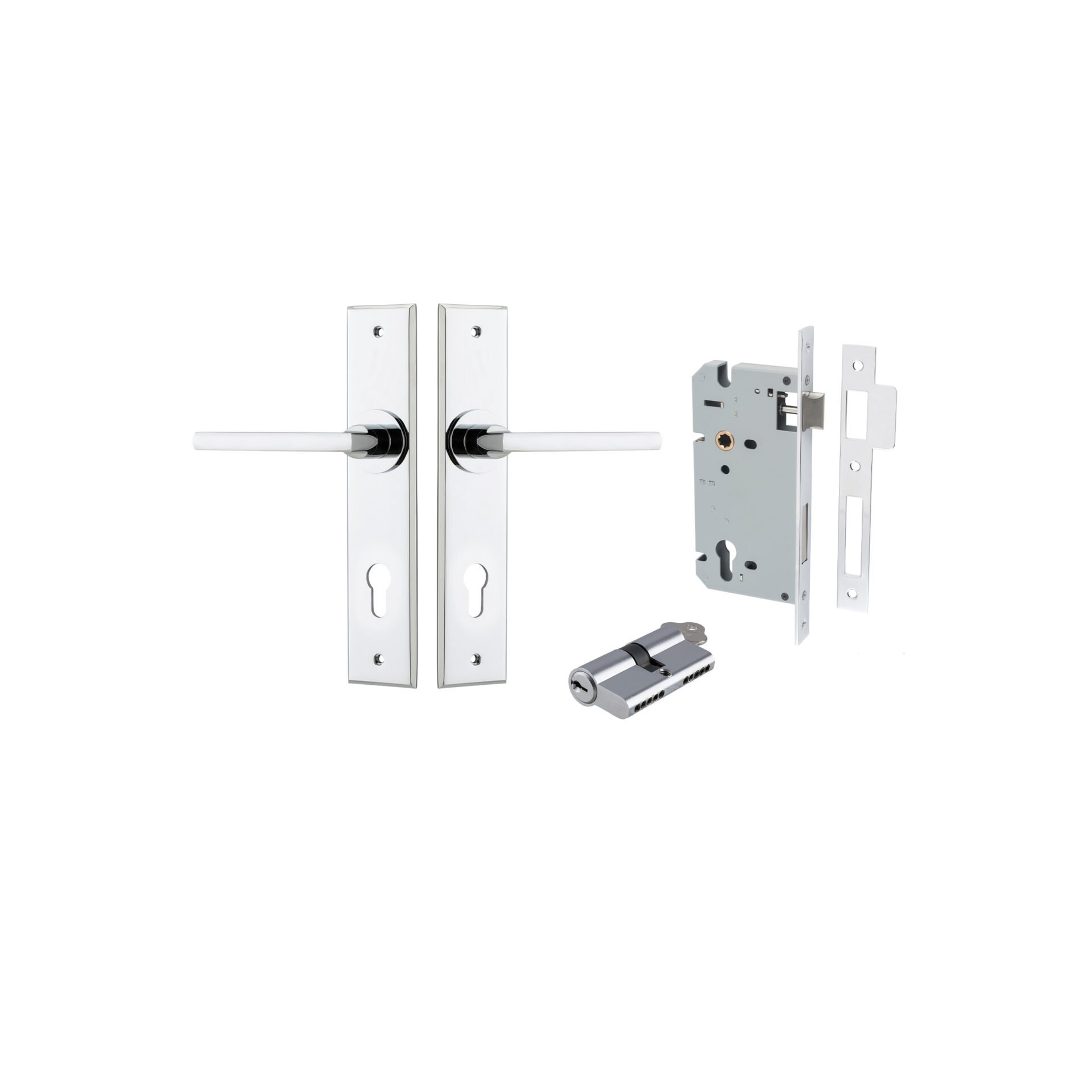 Baltimore Lever - Chamfered Backplate Entrance Kit with High Security Lock