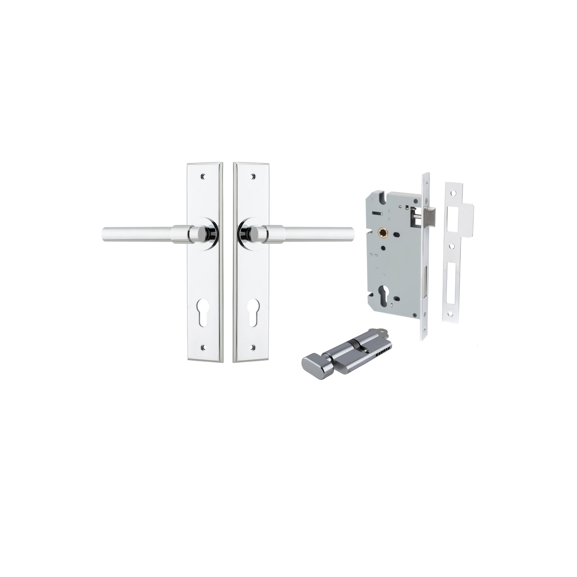 Helsinki Lever - Chamfered Backplate Entrance Kit with High Security Lock