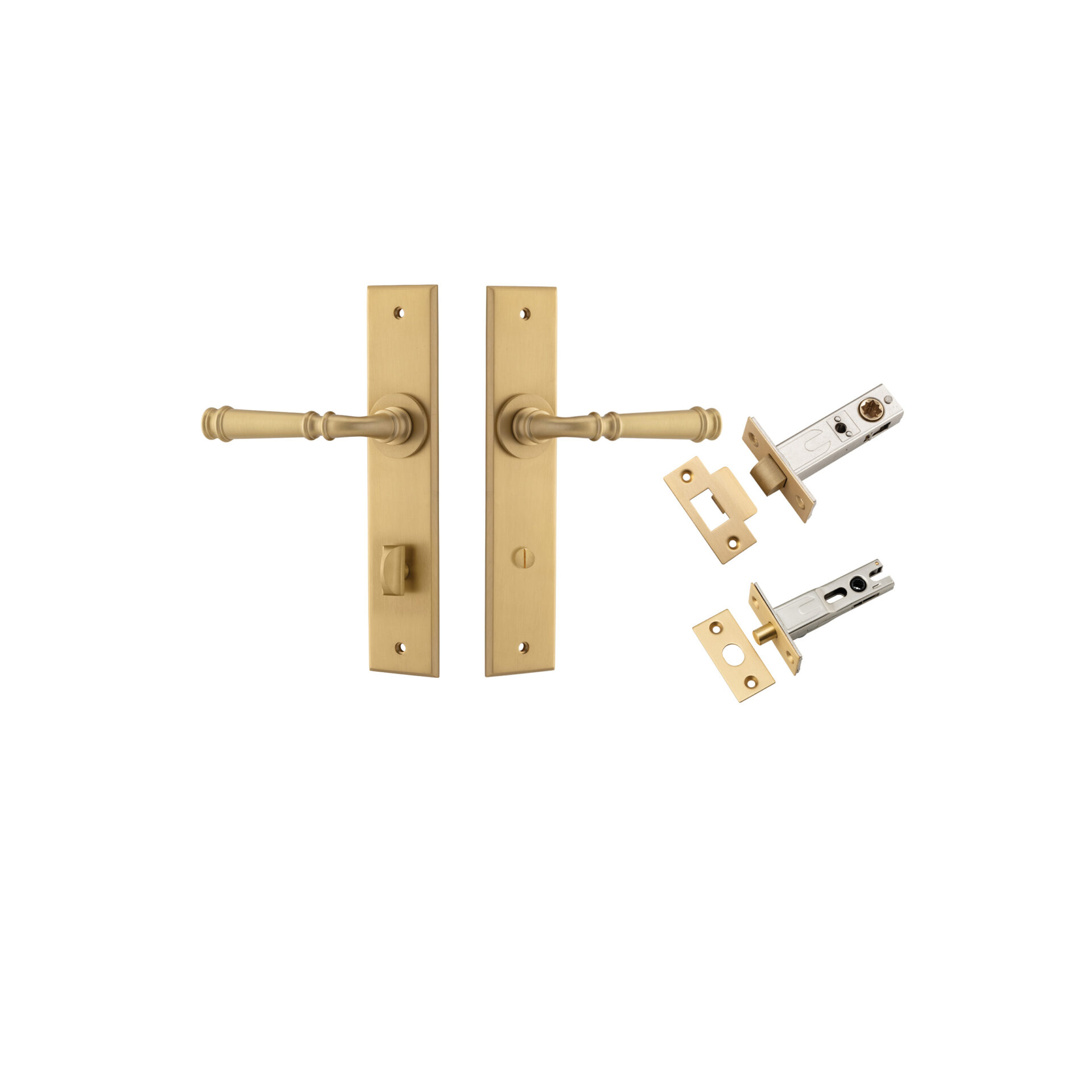 13286KPRIV60 - Verona Lever - Chamfered  Backplate Privacy Kit with Privacy Turn - Brushed Brass - Privacy