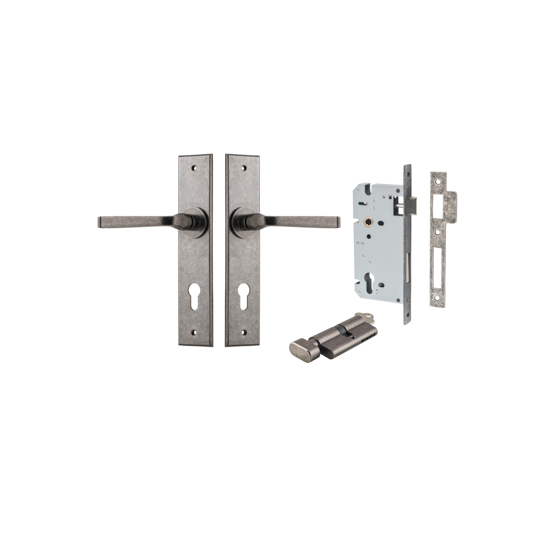 13788KENTR60KT - Annecy Lever - Chamfered Backplate Entrance Kit with High Security Lock - Distressed Nickel - Entrance