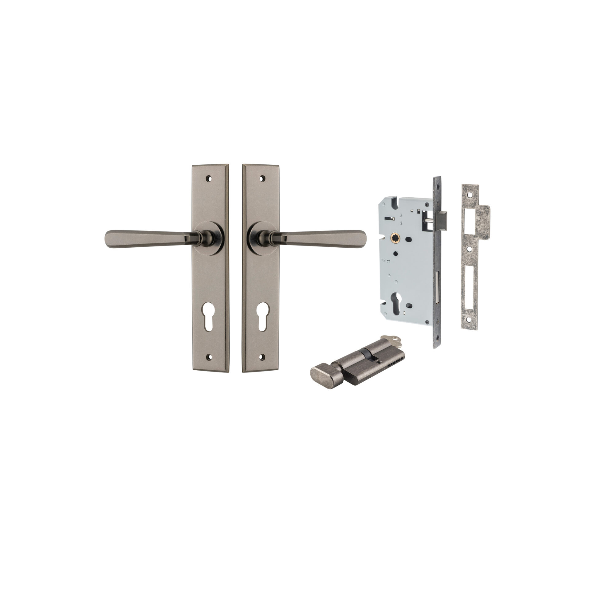 13880KENTR60KT - Copenhagen Lever - Chamfered Backplate Entrance Kit with High Security Lock - Distressed Nickel - Entrance