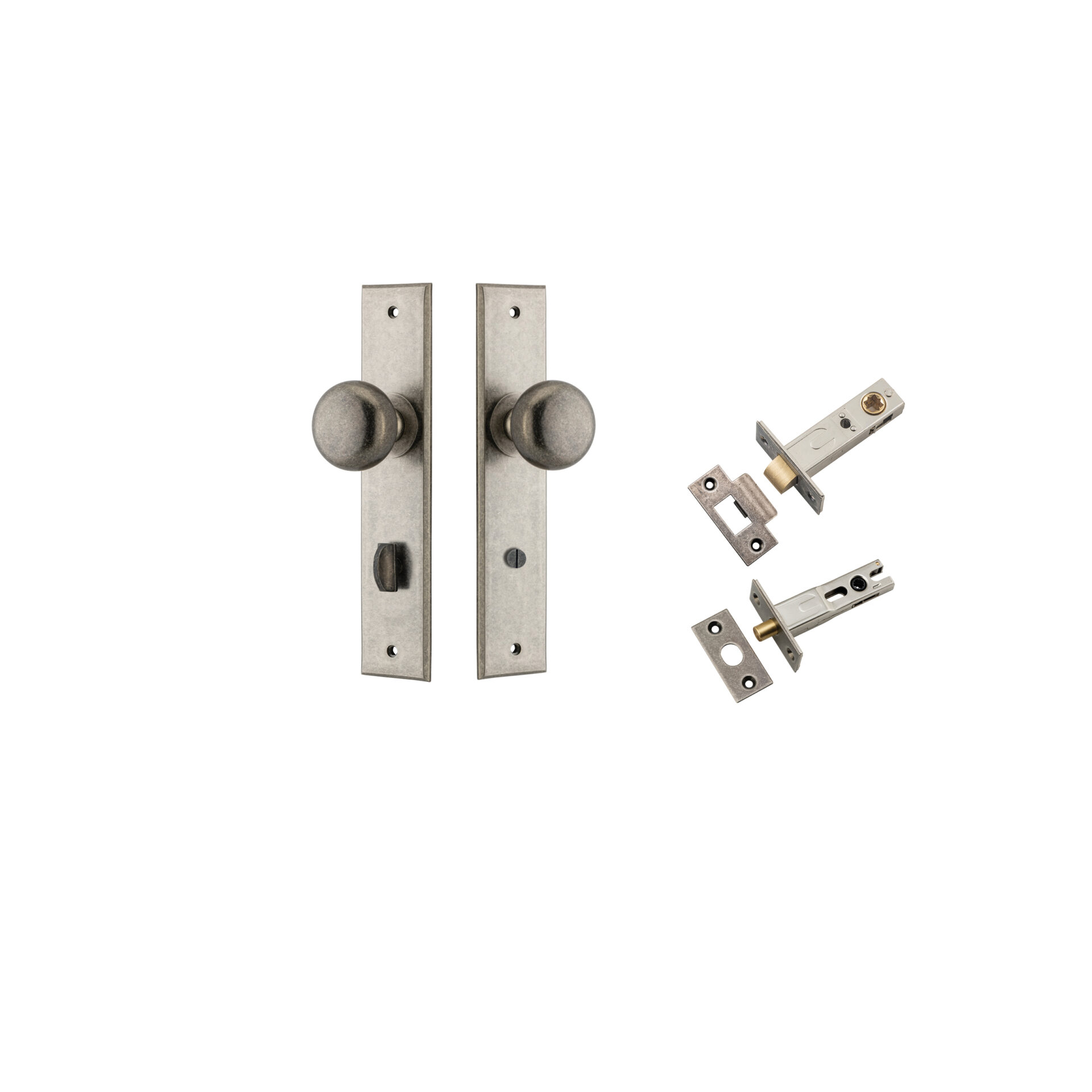 13946KPRIV60 - Cambridge Knob - Chamfered Backplate Privacy Kit with Privacy Turn - Distressed Nickel - Privacy