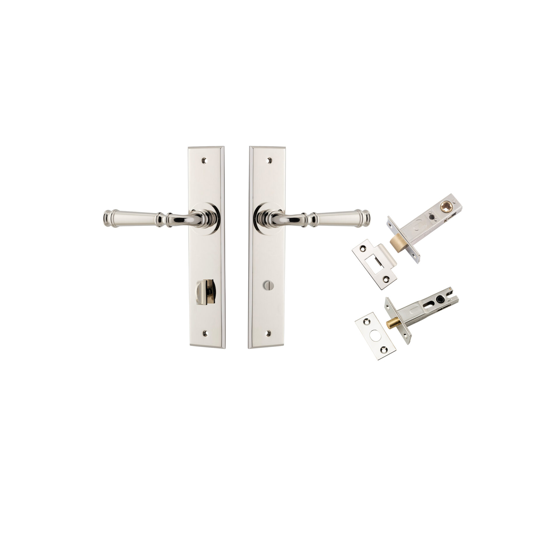 14286KPRIV60 - Verona Lever - Chamfered  Backplate Privacy Kit with Privacy Turn - Polished Nickel - Privacy