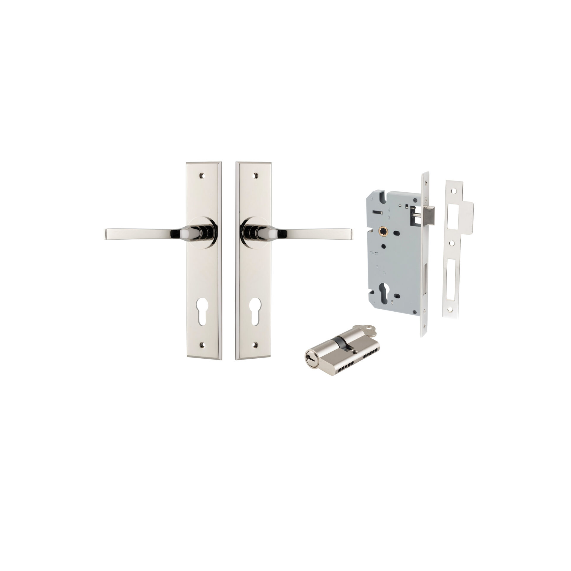 14288KENTR60KK - Annecy Lever - Chamfered Backplate Entrance Kit with High Security Lock - Polished Nickel - Entrance