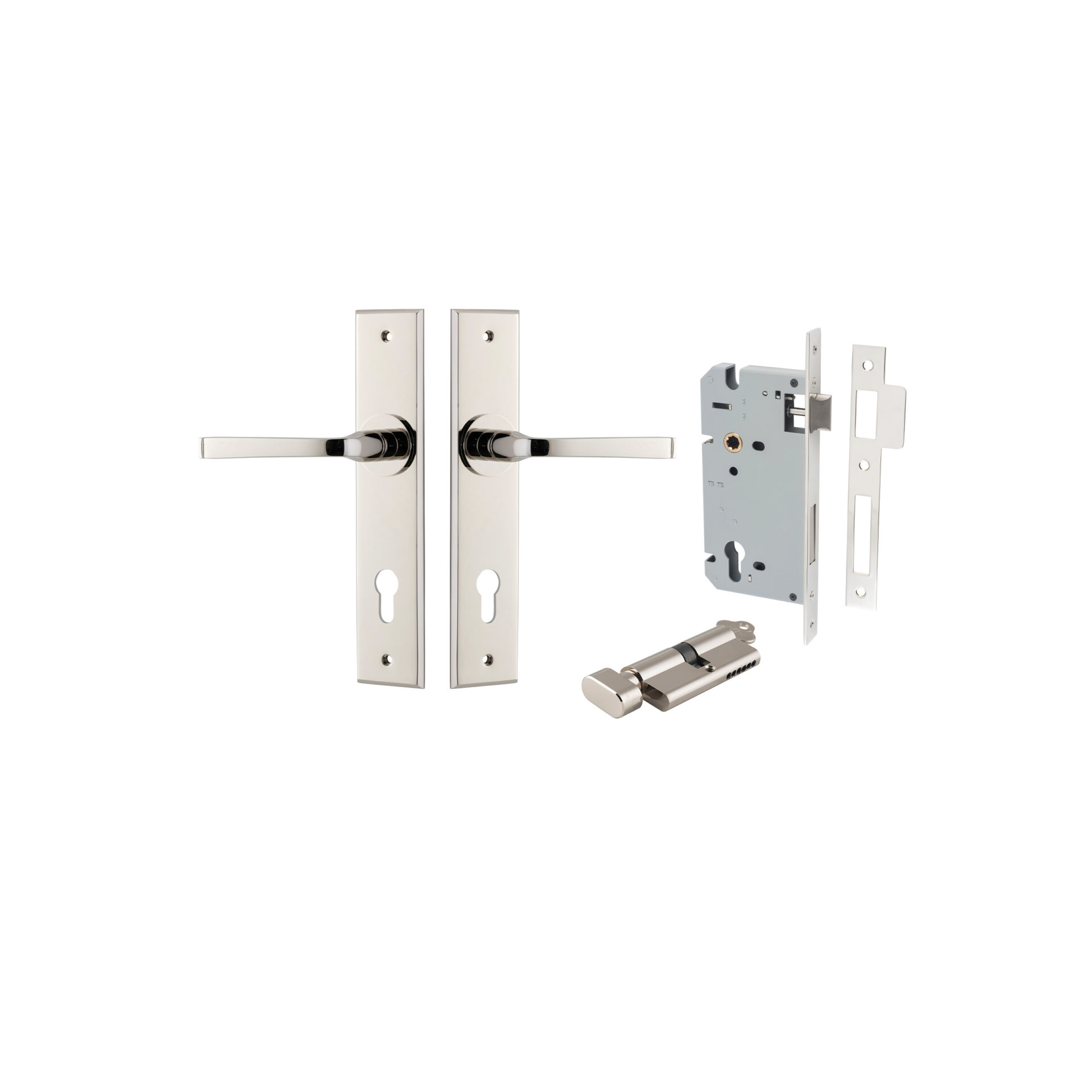 14288KENTR60KT - Annecy Lever - Chamfered Backplate Entrance Kit with High Security Lock - Polished Nickel - Entrance