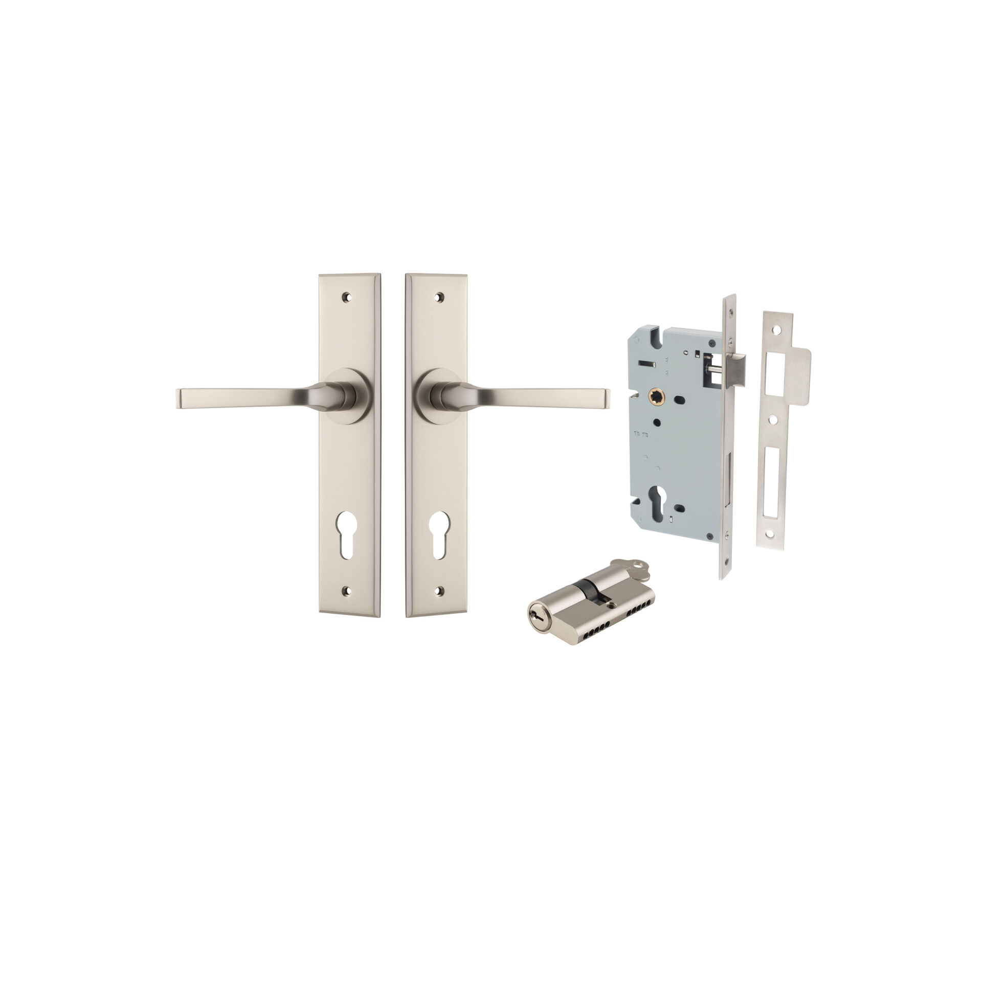 14788KENTR60KK - Annecy Lever - Chamfered Backplate Entrance Kit with High Security Lock - Satin Nickel - Entrance