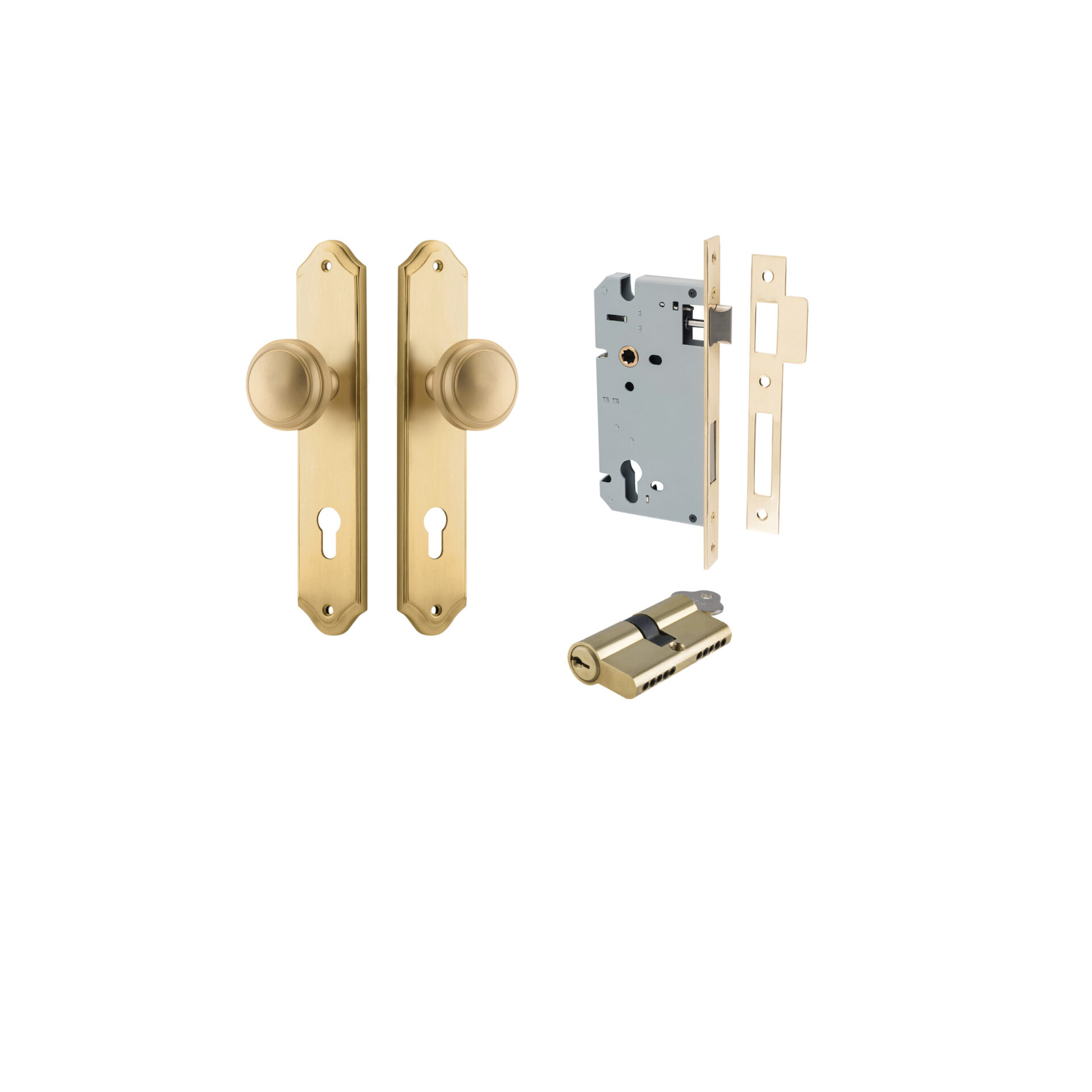 15326KENTR60KK - Paddington Knob - Shouldered Backplate Entrance Kit with High Security Lock - Signature Brass - Entrance
