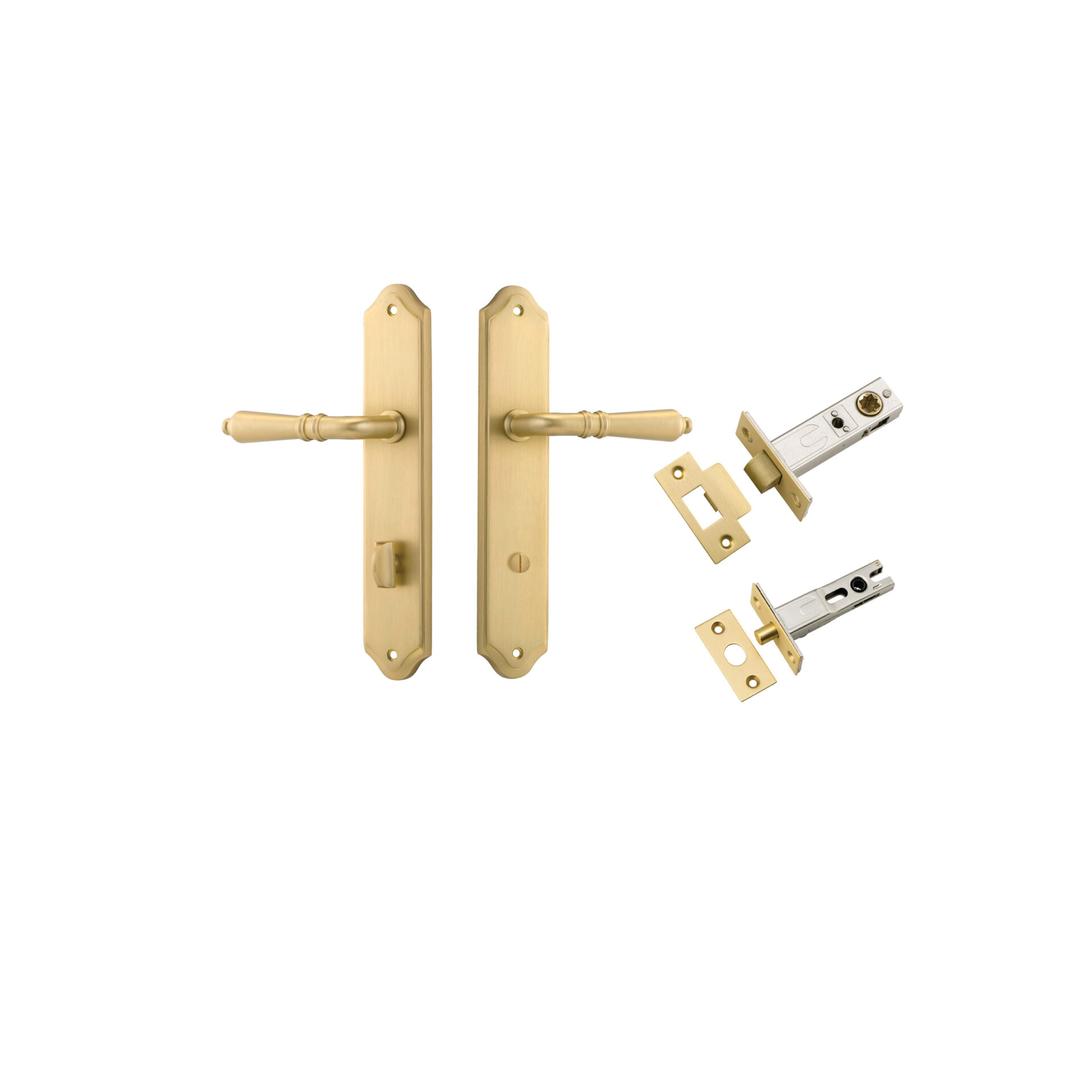 16212KPRIV60 - Sarlat Lever - Shouldered Backplate Privacy Kit with Privacy Turn - Brushed Gold PVD - Privacy