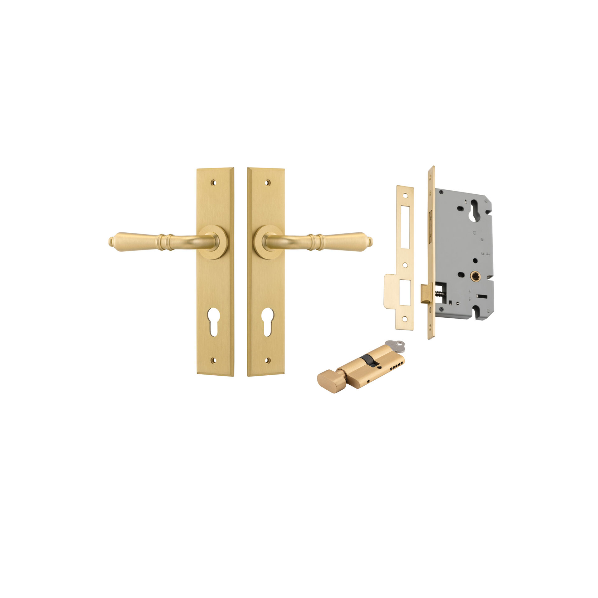 16214KENTR60KT - Sarlat Lever - Chamfered Backplate Entrance Kit with High Security Lock - Brushed Gold PVD - Entrance