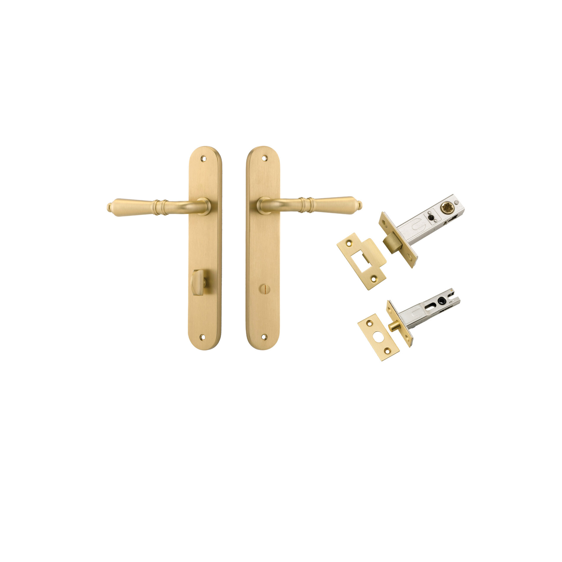 16224KPRIV60 - Sarlat Lever - Oval Backplate Privacy Kit with Privacy Turn - Brushed Gold PVD - Privacy