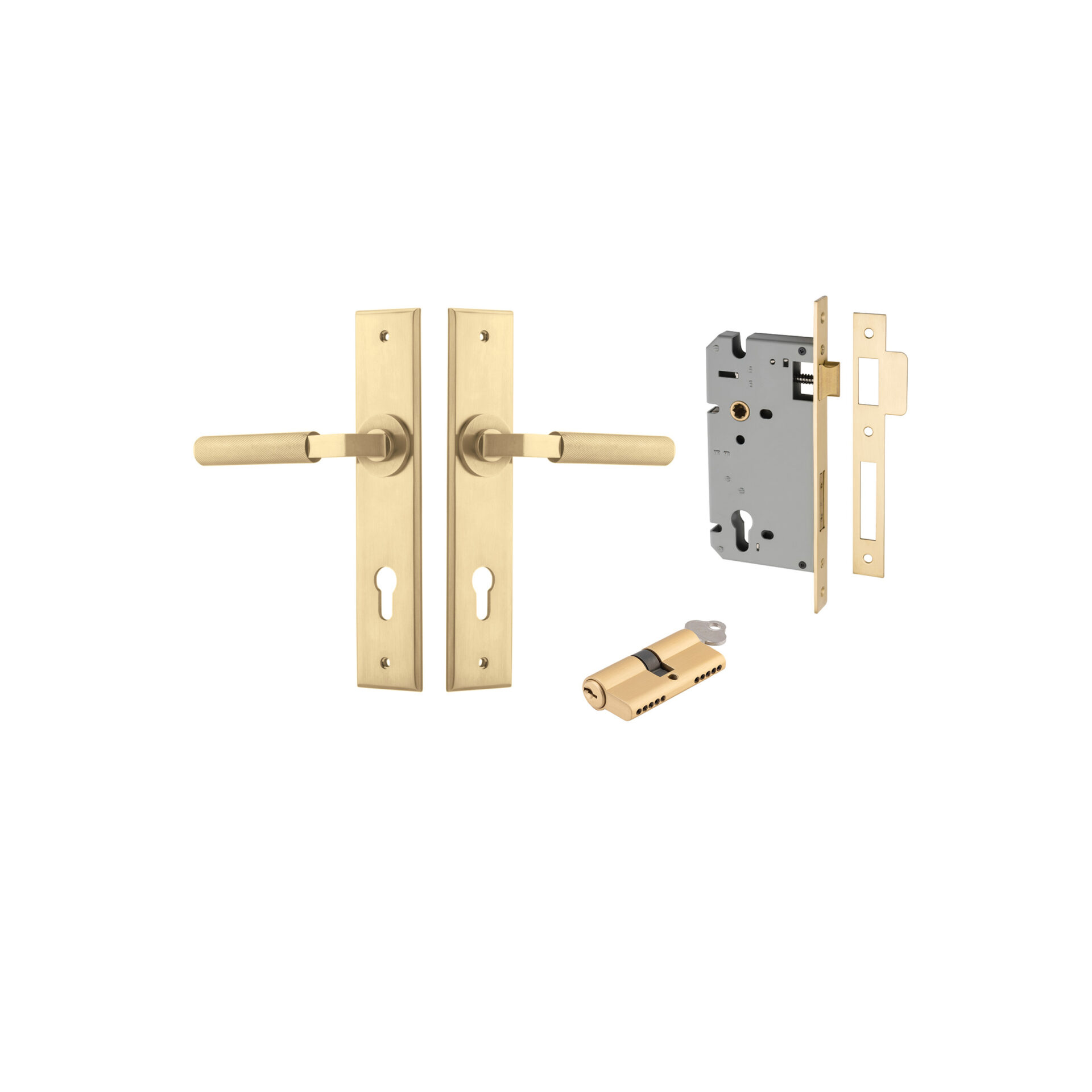Brunswick Lever - Chamfered Backplate Entrance Kit with High Security Lock