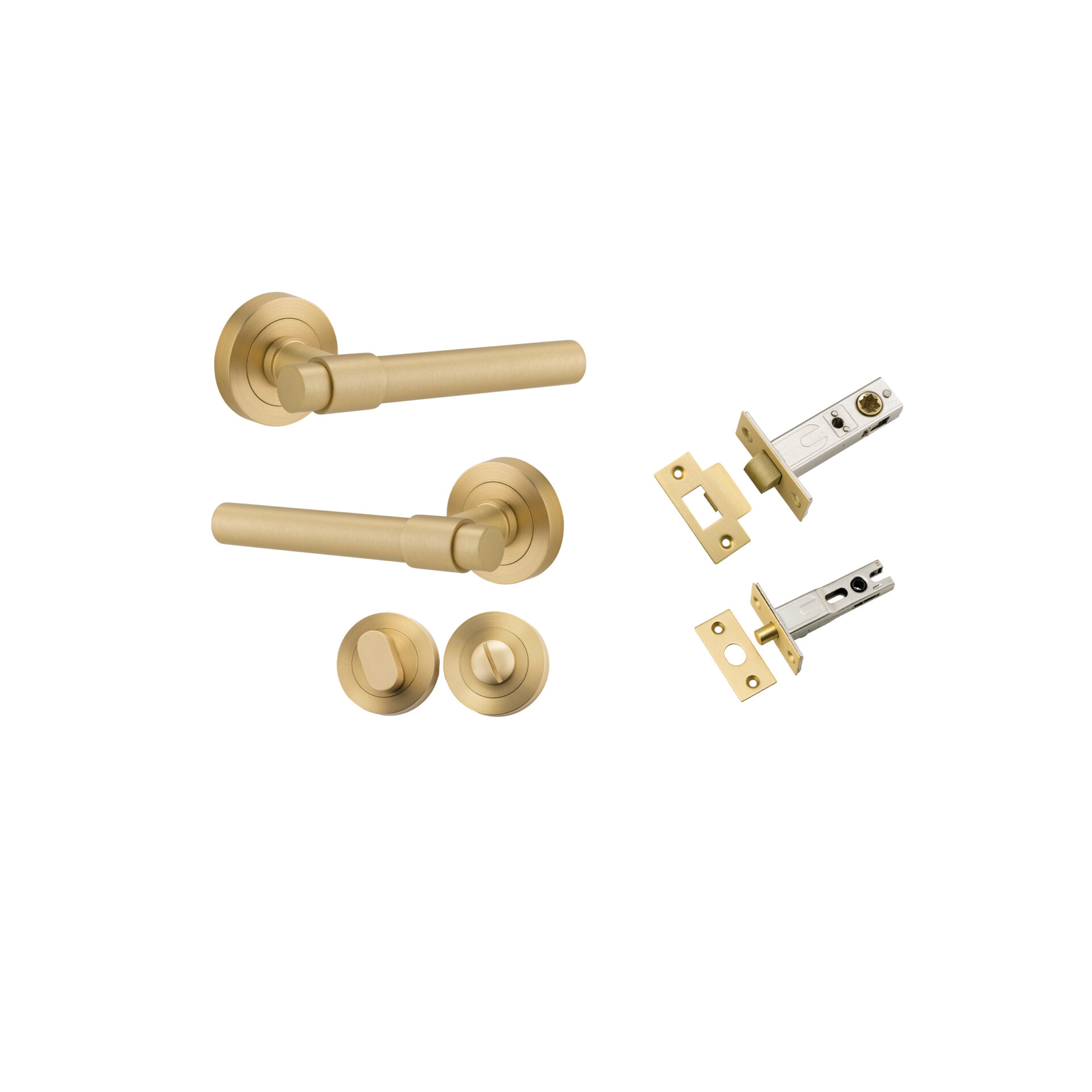 16626KPRIV60 - Helsinki Lever - Round Rose Privacy Kit with Separate Privacy Turn - Brushed Gold PVD - Privacy