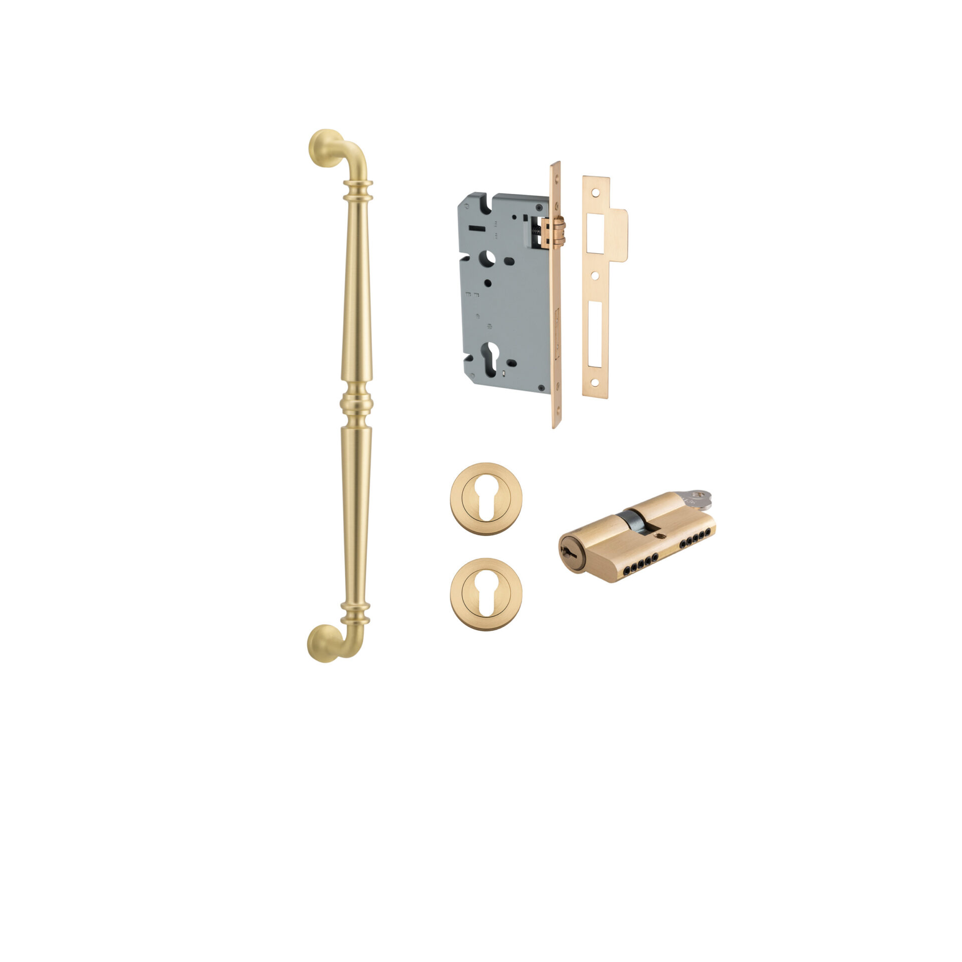 17101KENTR60KK - Sarlat Pull Handle - 450mm Entrance Kit with Separate High Security Lock - Brushed Gold PVD - Entrance