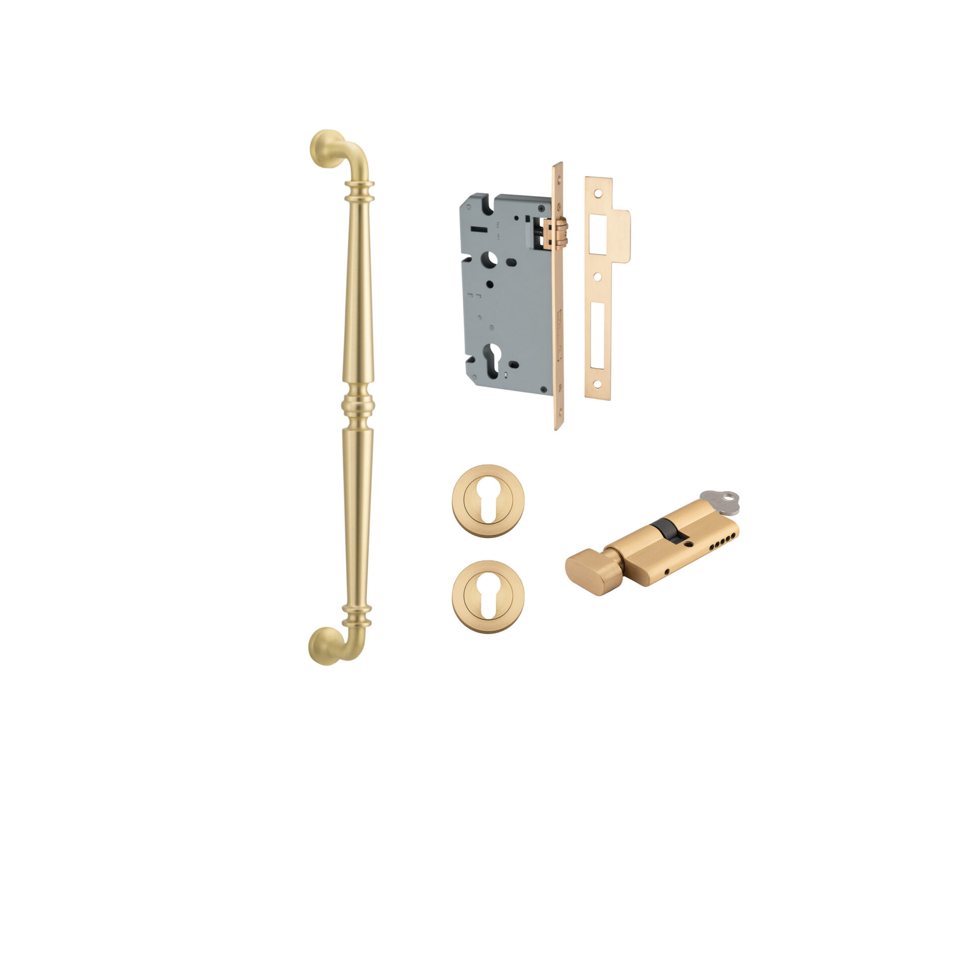 17101KENTR60KT - Sarlat Pull Handle - 450mm Entrance Kit with Separate High Security Lock - Brushed Gold PVD - Entrance