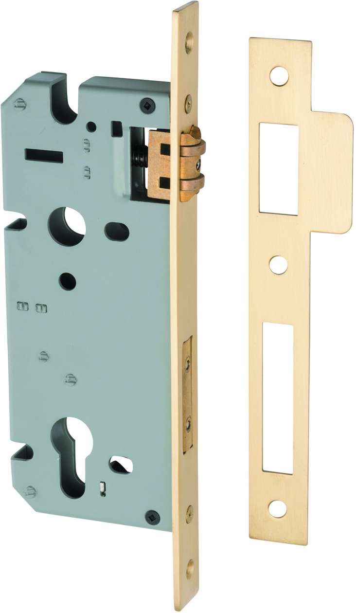 17165 - 85mm Euro Roller Mortice Lock - 45mm Backset - Brushed Gold PVD