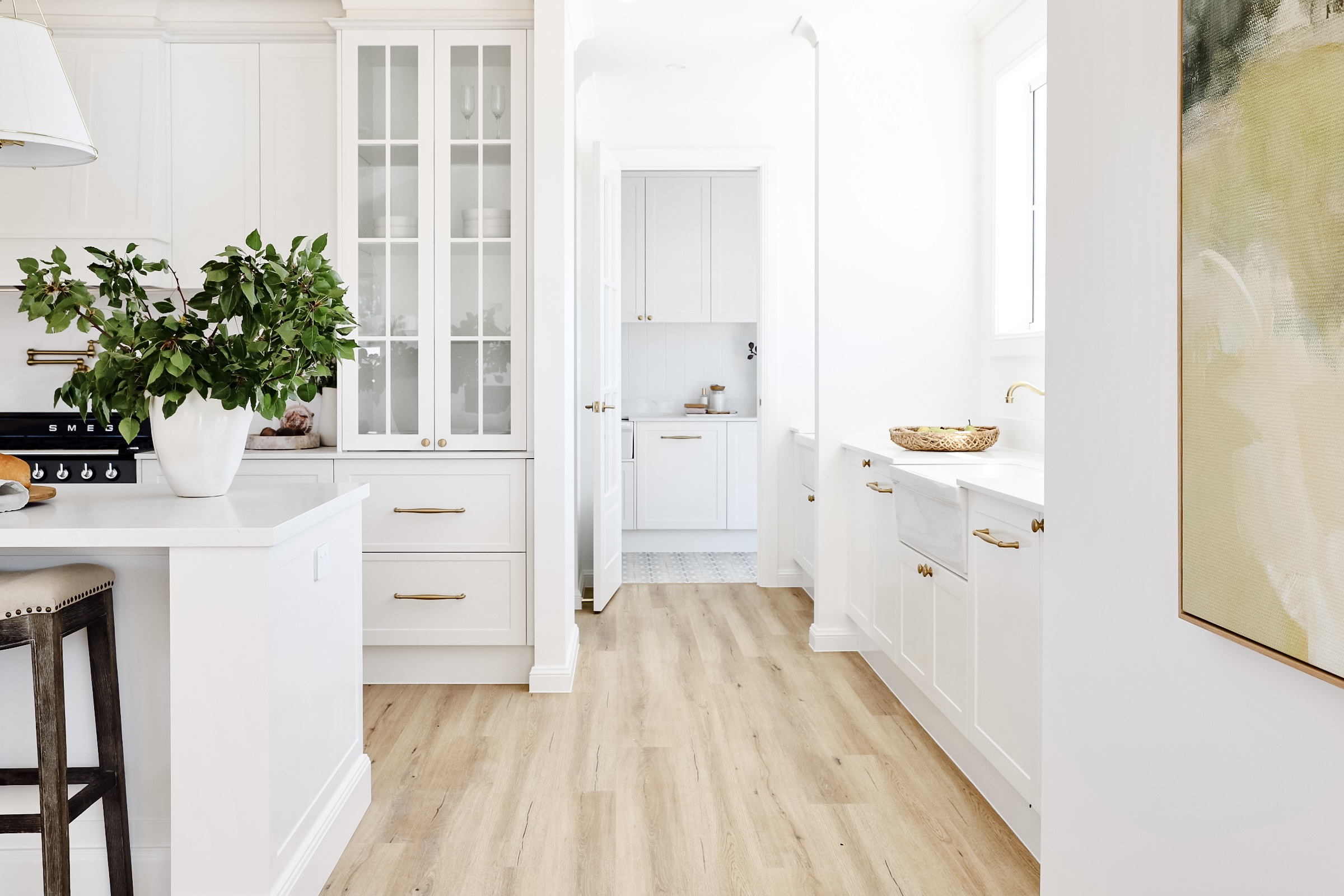 The Barn in Bingara kitchen features Iver's Sarlat collection in Brushed Brass.