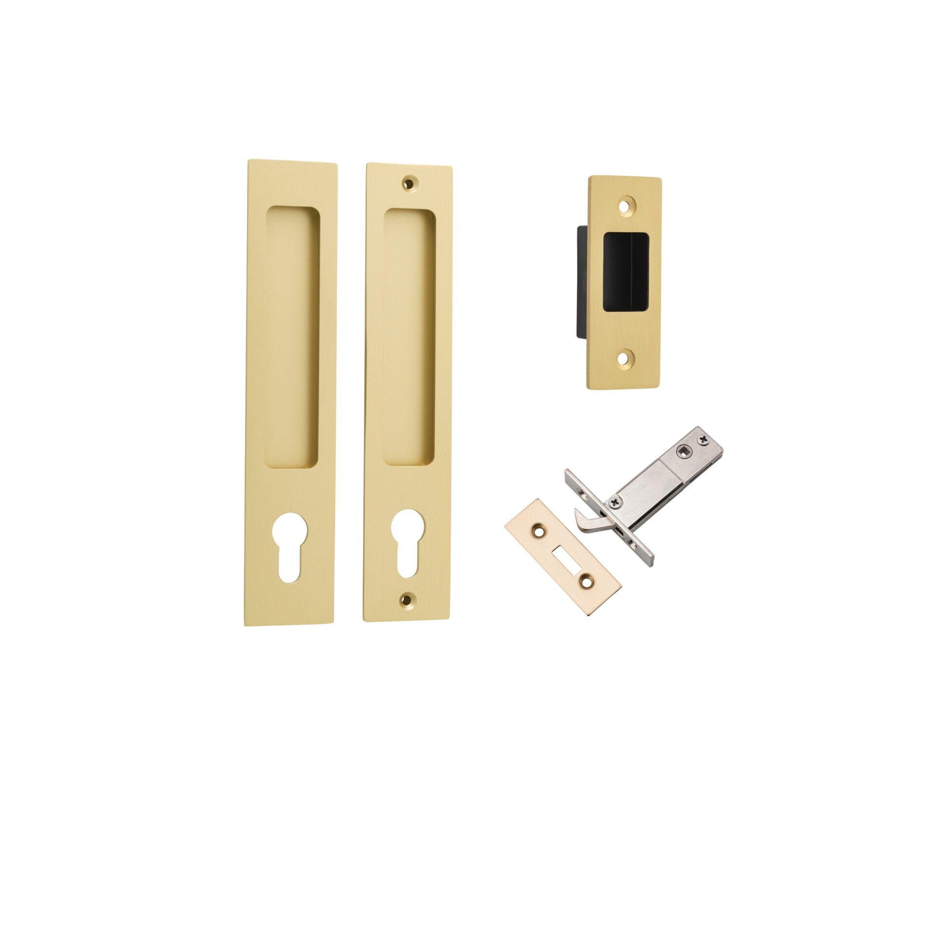 17181E - Rectangular Sliding Door Pull Entrance Kit with High Security Lock - Brushed Gold PVD - Entrance