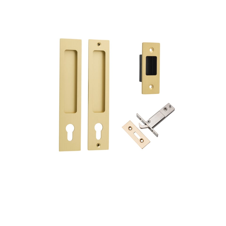 17181E - Rectangular Sliding Door Pull Entrance Kit with High Security Lock - Brushed Gold PVD