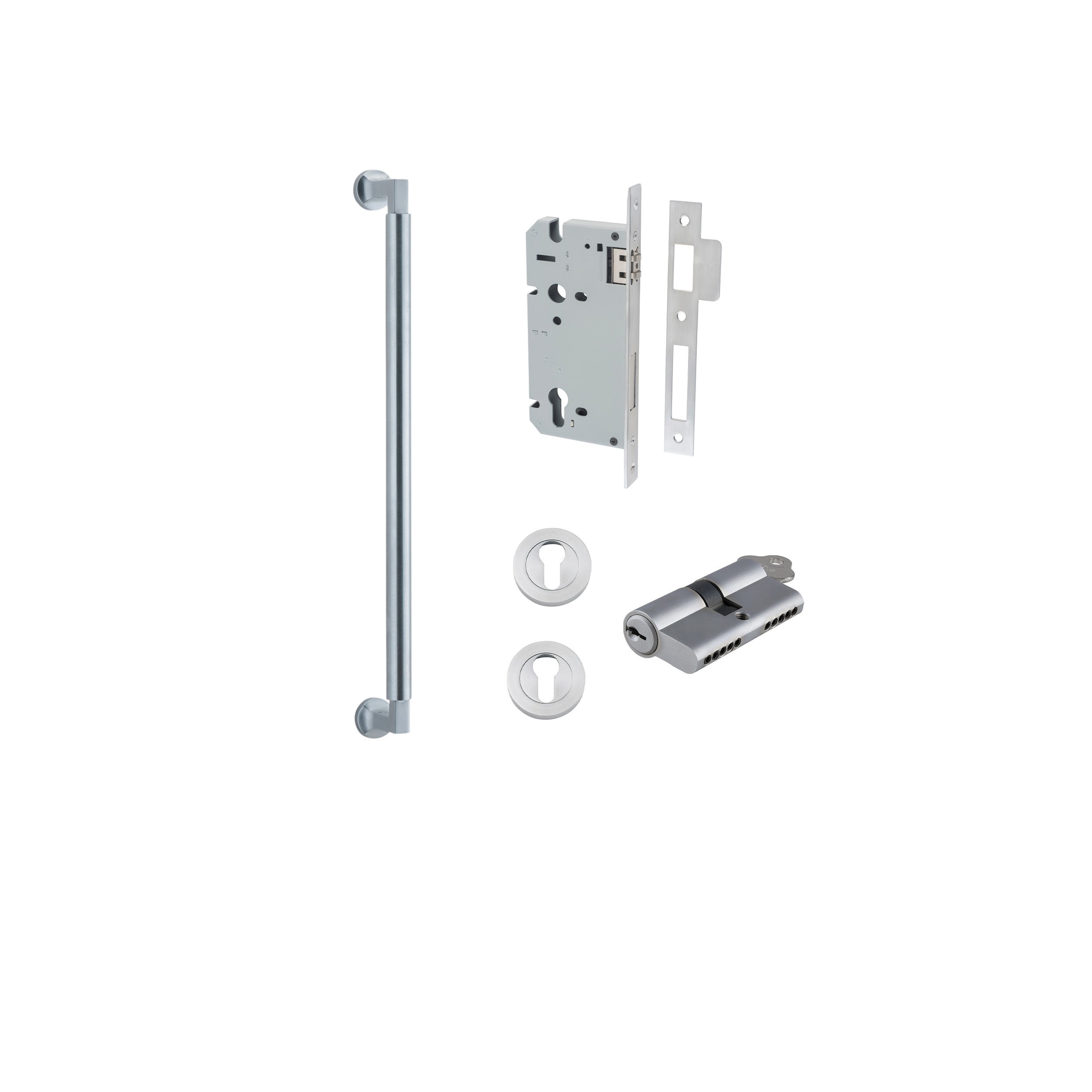 9445KENTR60KK - Berlin Pull Handle - 450mm Entrance Kit with Separate High Security Lock - Brushed Chrome - Entrance