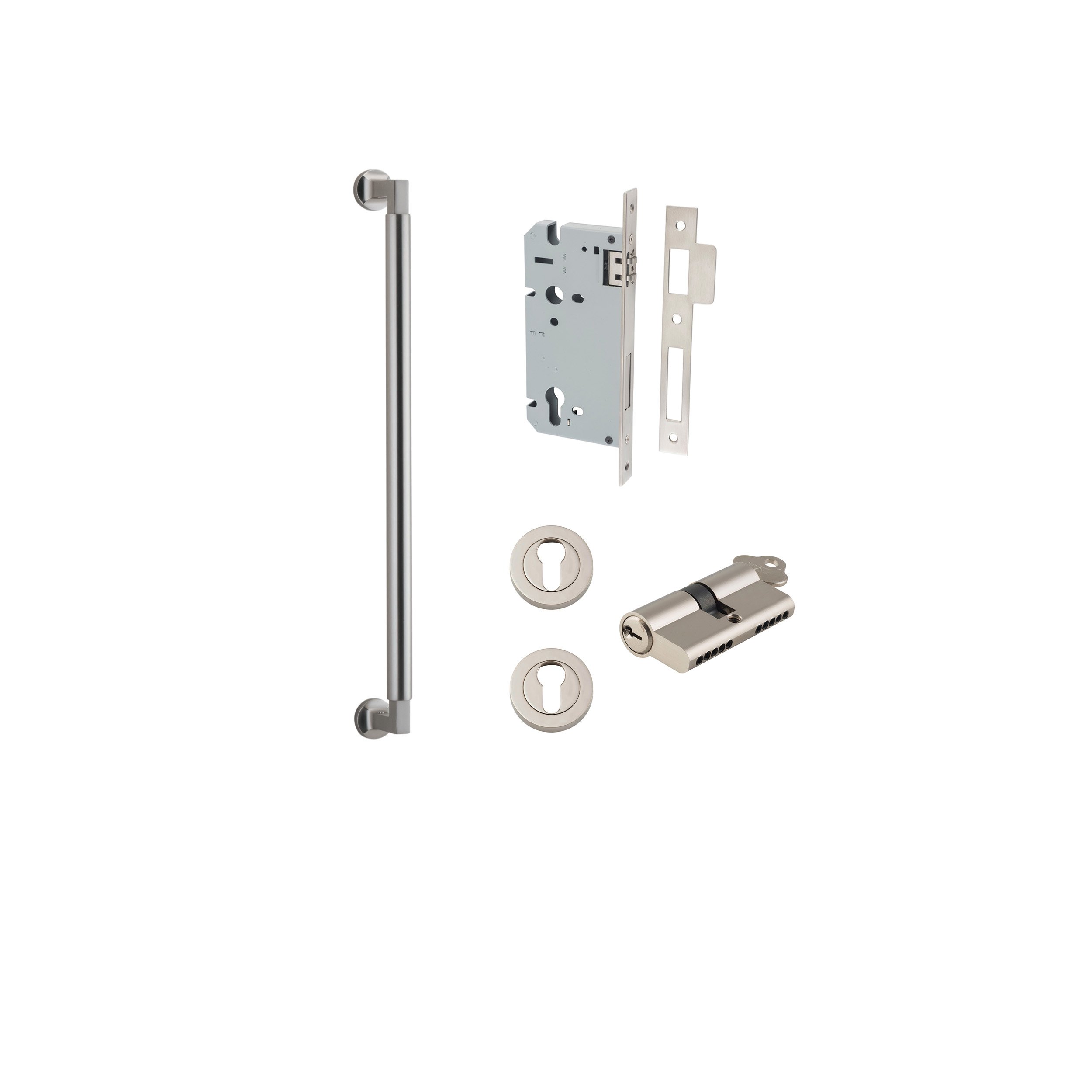 9449KENTR60KK - Berlin Pull Handle - 450mm Entrance Kit with Separate High Security Lock - Satin Nickel - Entrance