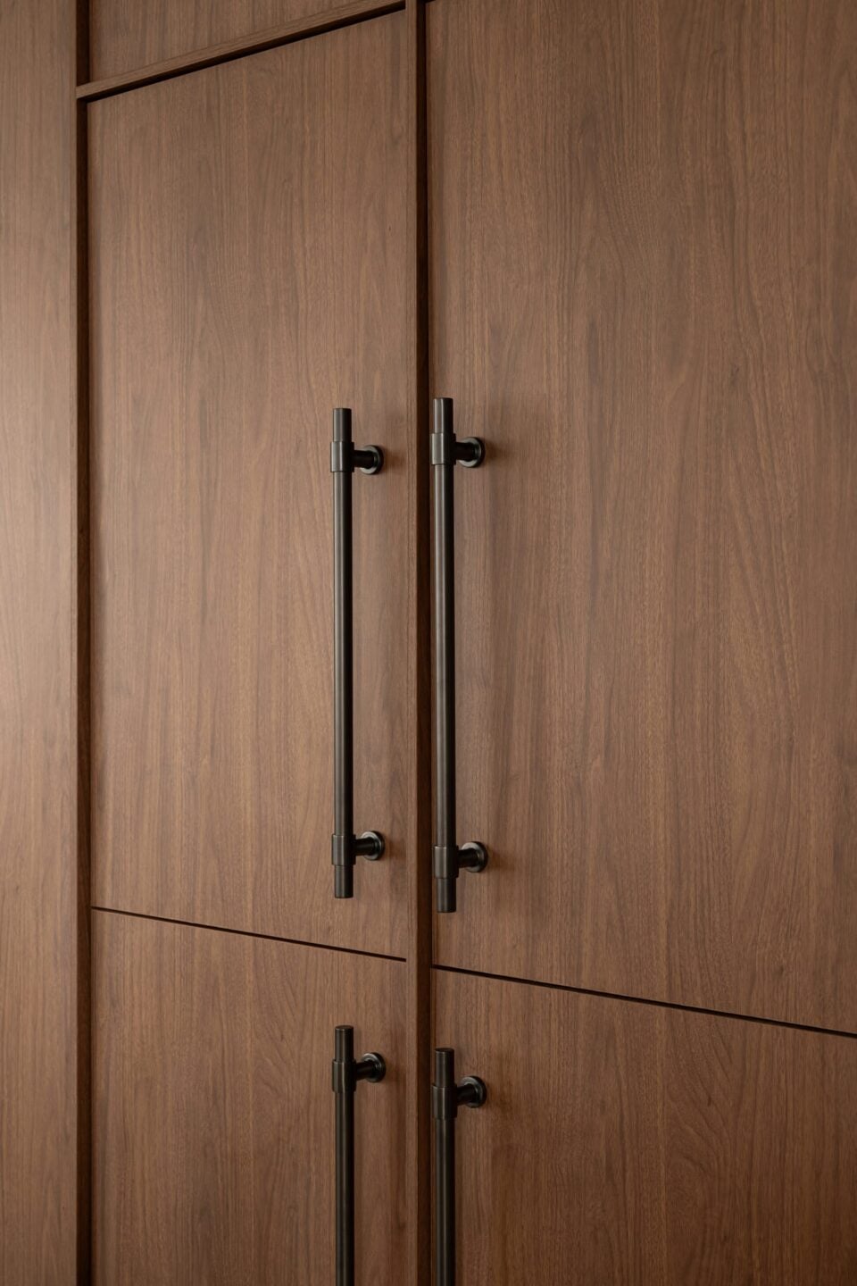 Iver pull handles in brass alongside leather