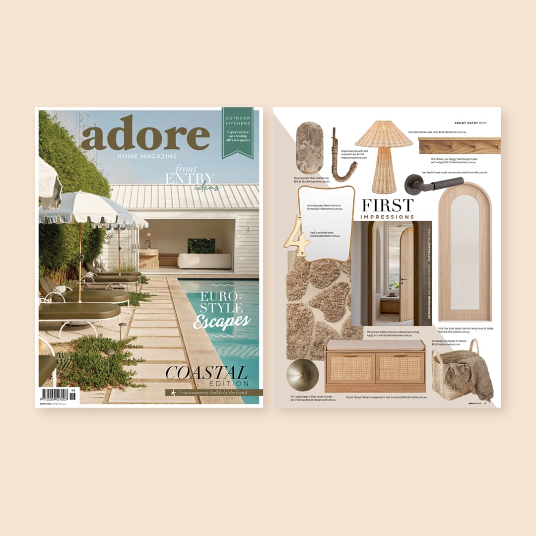 Adore Home Magazine feature with Iver hardware flatlay